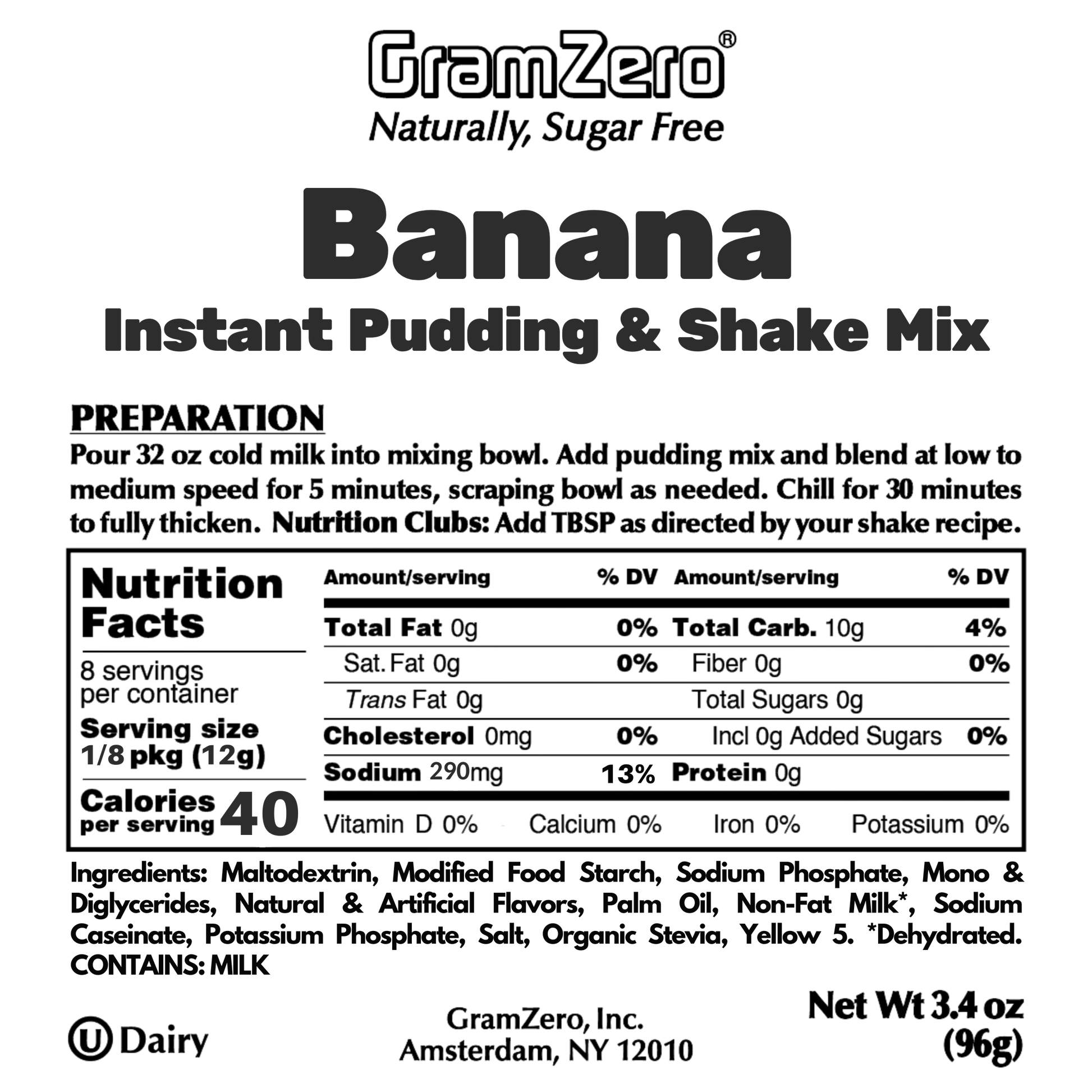 Banana Gramzero Sugar Free Pudding Mix Without Aspartame Ingredients and Nutrition