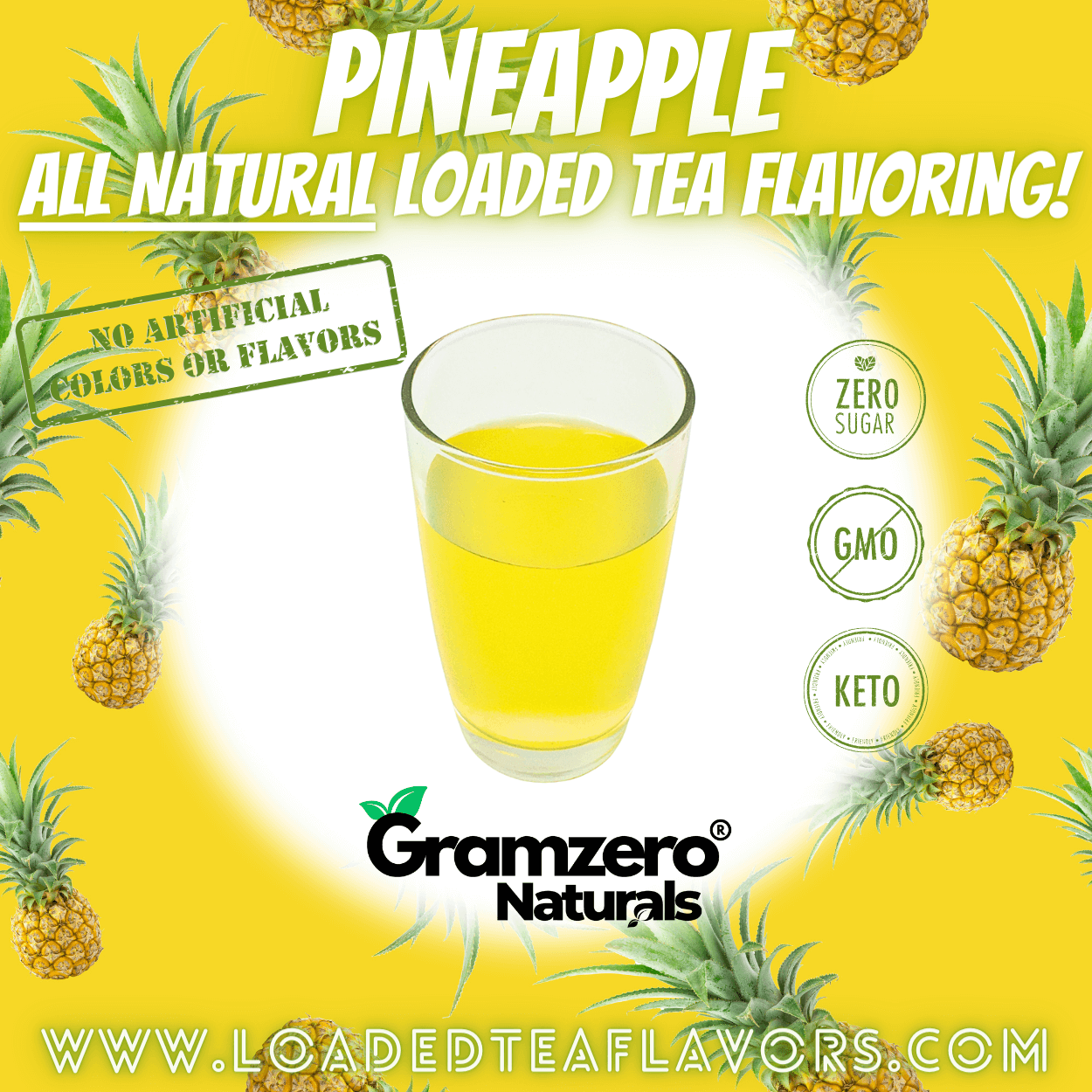 Pineapple All Natural Loaded Tea Flavoring Powder Sugar Free Keto Friendly Beverage Mix