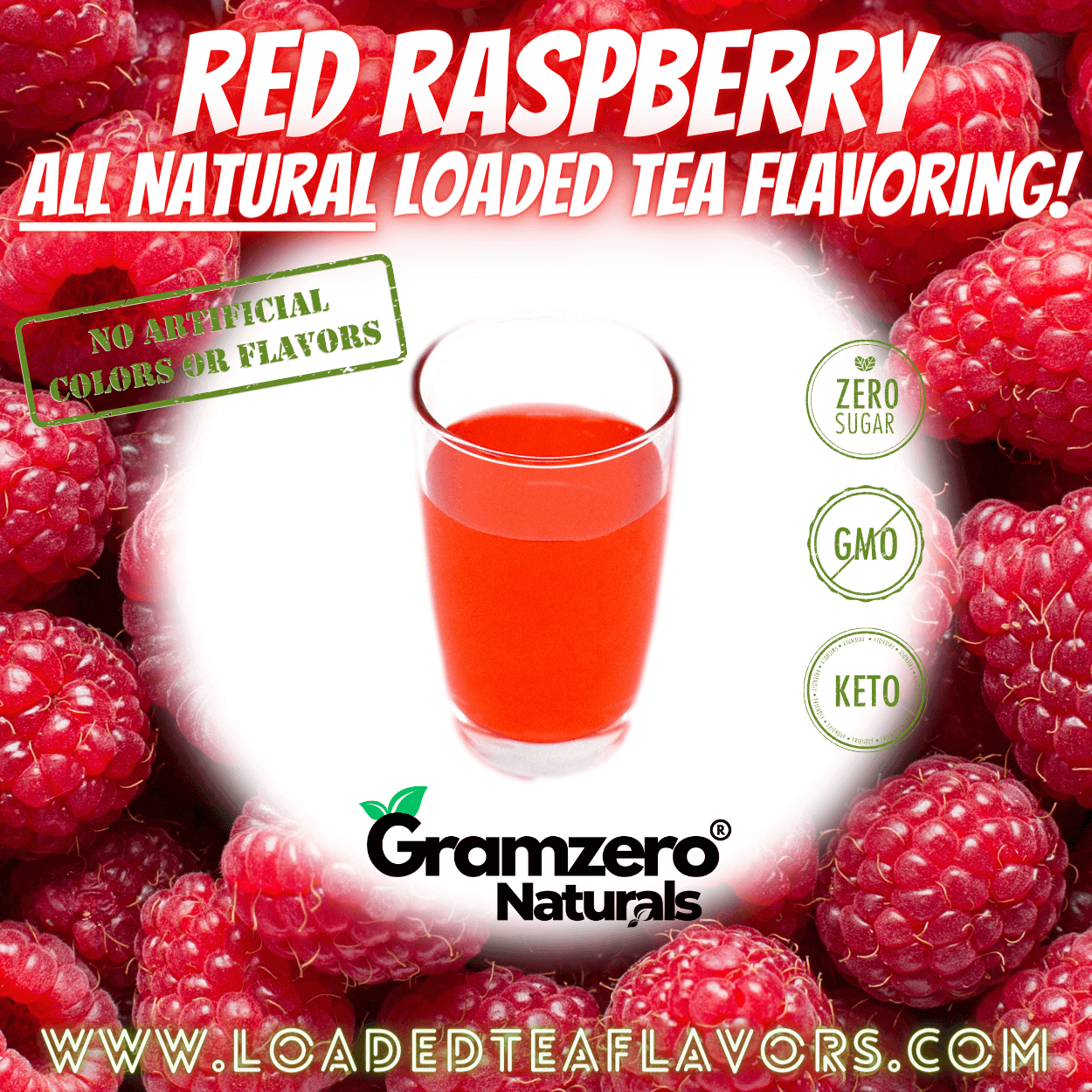 Red Raspberry All Natural Loaded Tea Flavoring Powder Sugar Free Keto Friendly Beverage Mix