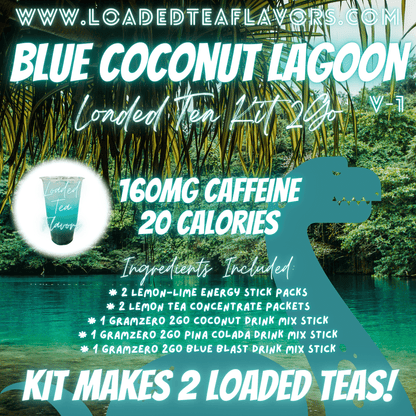 Blue Coconut Lagoon Flavored 💙 Loaded Tea Kit 2GO ~ Makes 2-32oz Teas