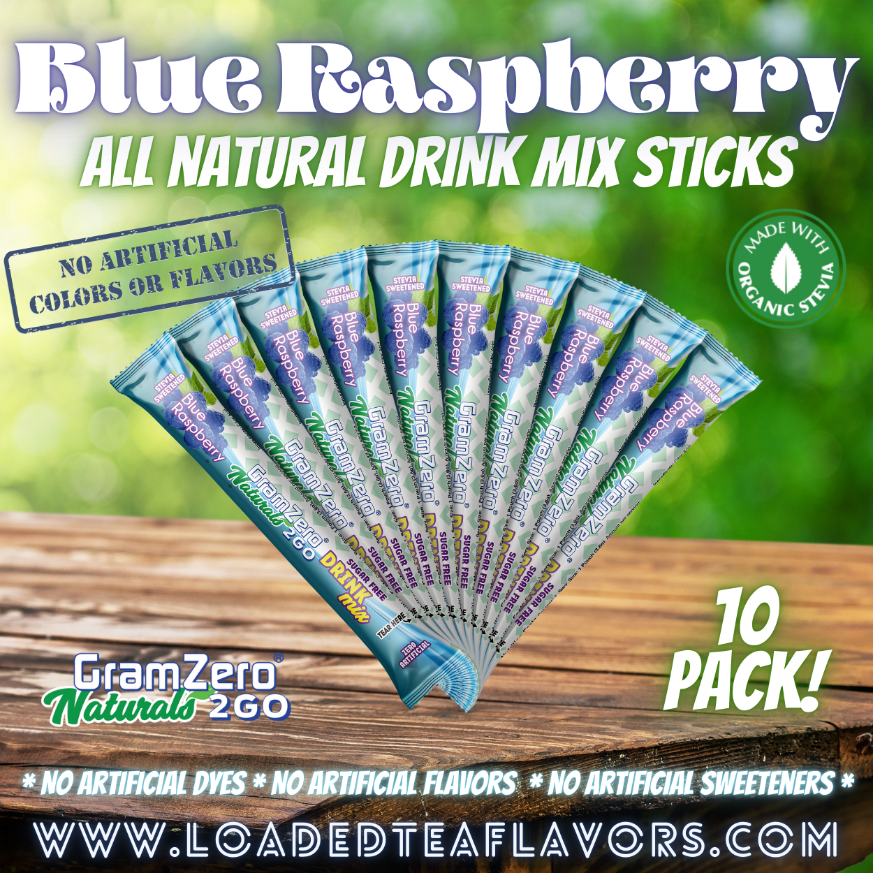 BLUE RASPBERRY ALL-NATURAL Stevia Water Flavor Packets 🌿 Sugar Free Flavoring Packets For Water & Loaded Tea Kits 🥤
