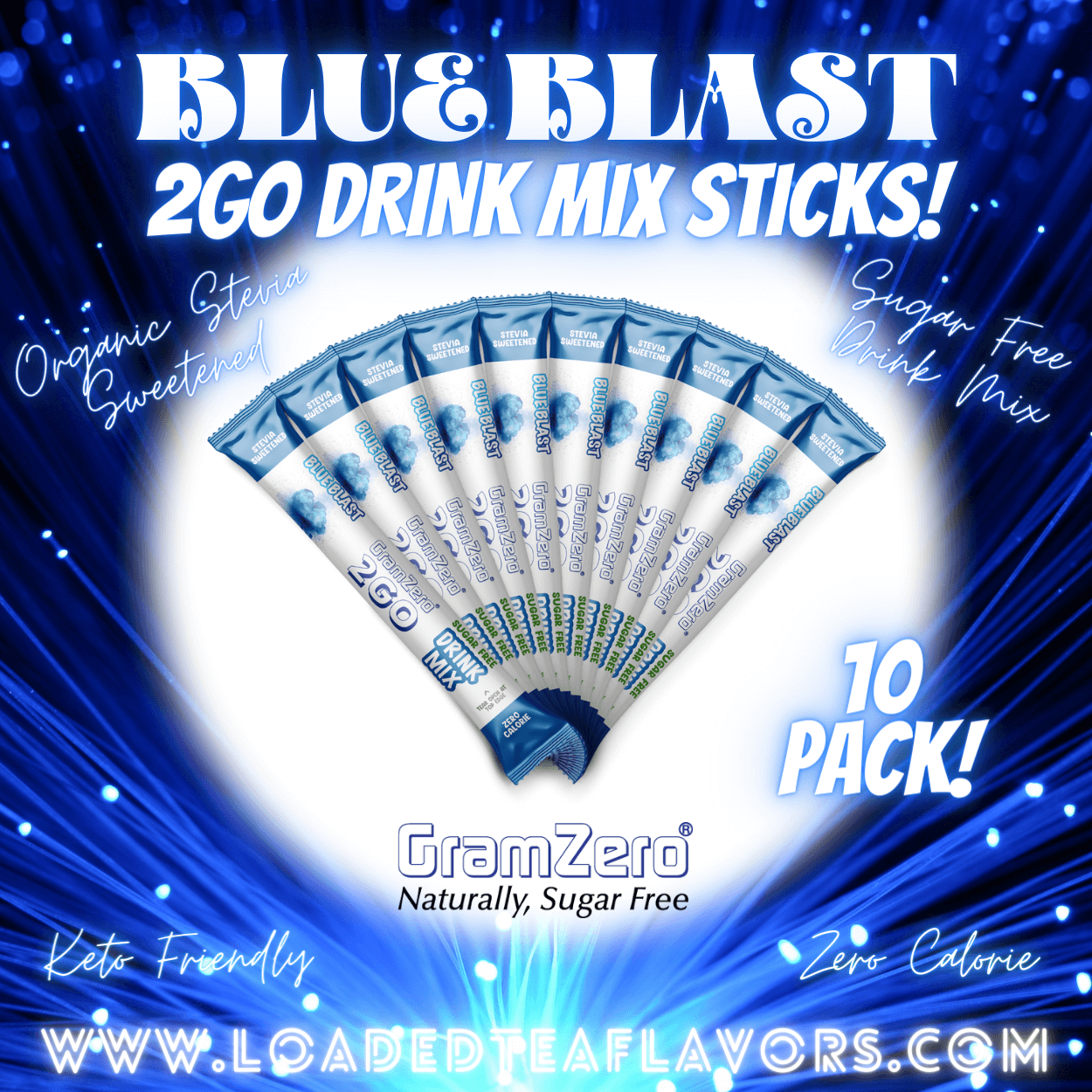 Blue Blast Stevia Water Flavor Packets Without Artificial Sweeteners Sugar Free Drink Mix Sticks for Loaded Tea Kits