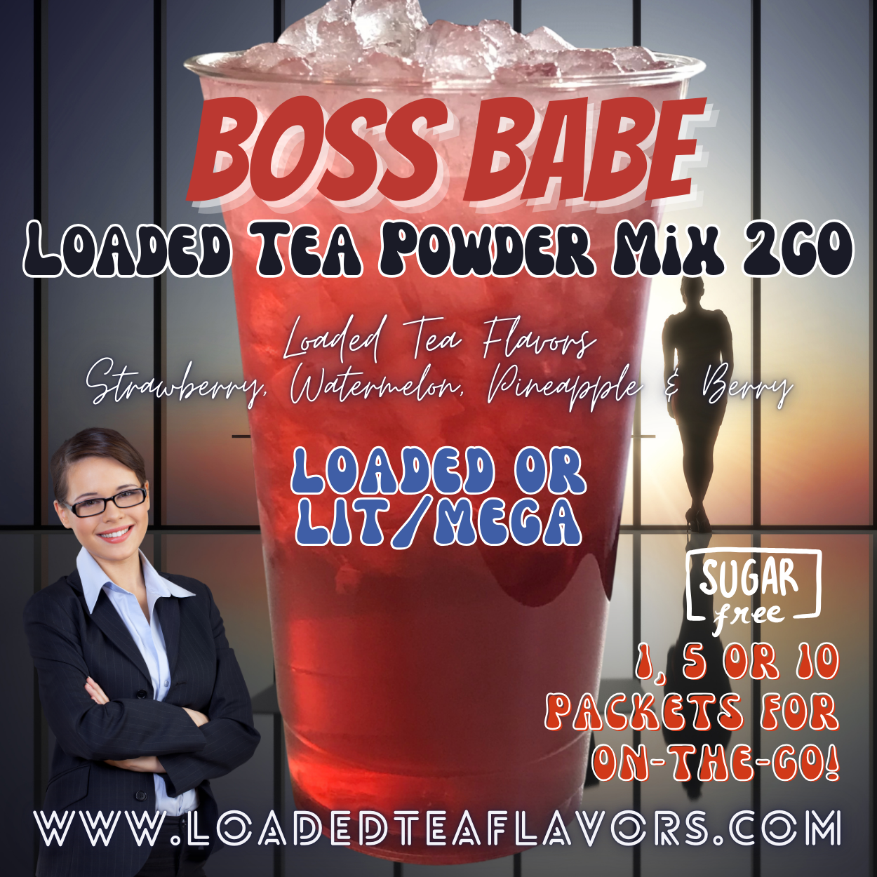 Boss Babe Loaded Tea Powder Mix for Vitamin Tea Energy Drink Make Loaded Teas at Home Lit Mega
