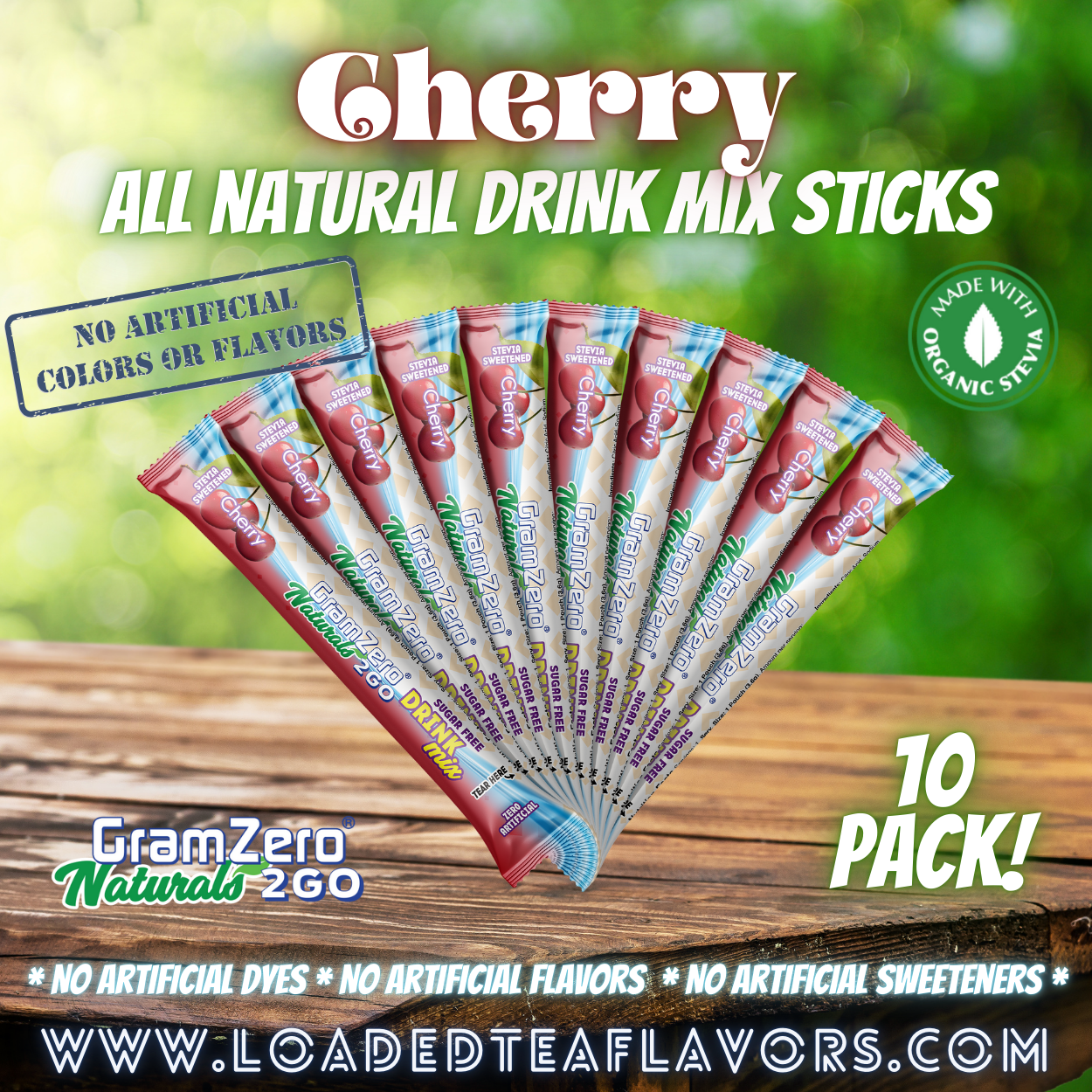 CHERRY ALL-NATURAL Stevia Water Flavor Packets 🍒 Sugar Free Flavoring Packets For Water & Loaded Tea Kits 🥤