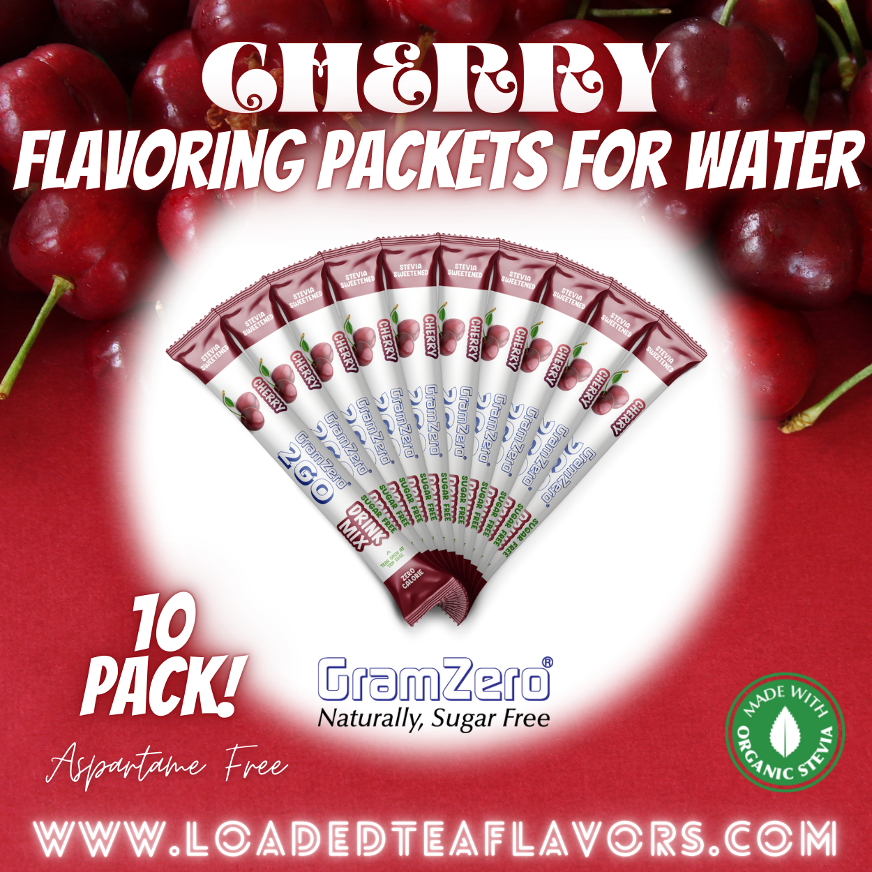 Cherry Flavoring Packets For Water and Loaded Tea Kits Sugar Free Drink Mix Powder