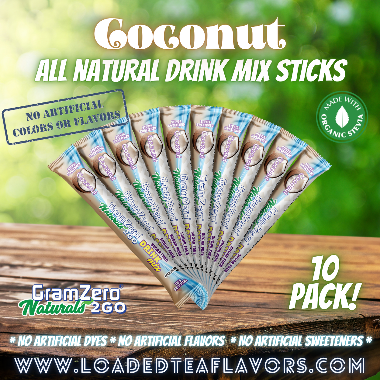 COCONUT ALL-NATURAL Stevia Water Flavor Packets 🥥 Sugar Free Flavoring Packets For Water & Loaded Tea Kits 🥤