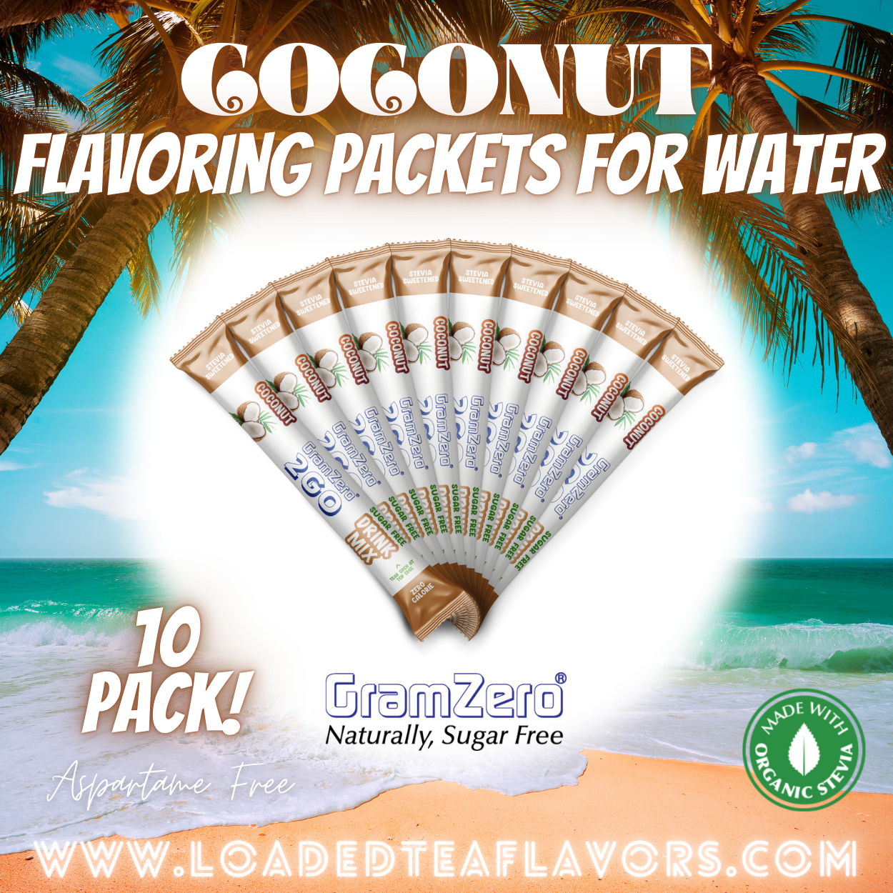Coconut Flavoring Packets For Water and Loaded Tea Kits Sugar Free Drink Mix Powder