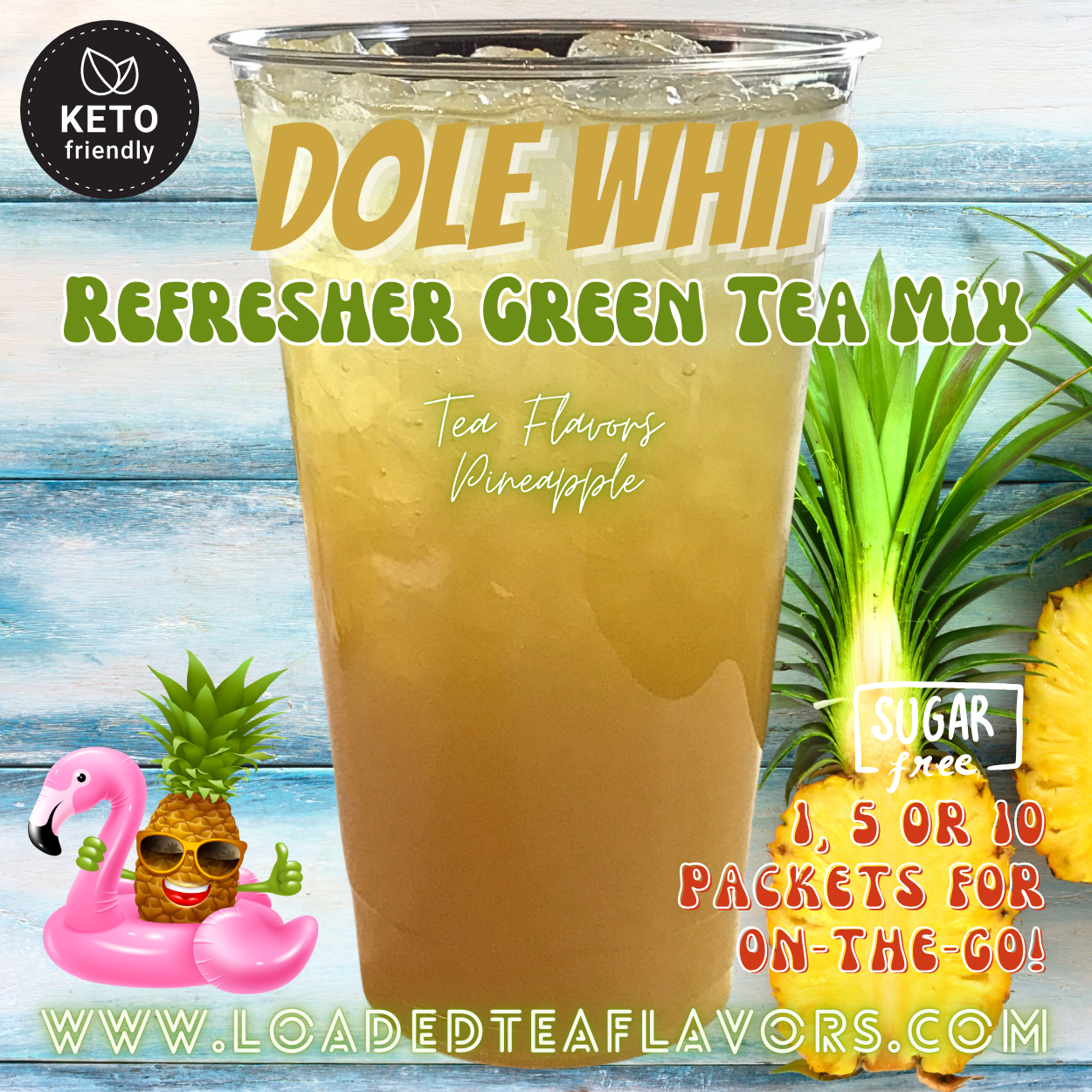 Dole Whip Refresher Green Tea Keto Friendly Beverage Powder Packets Zero Carb Drink Mix 0 Calories Sugar Free