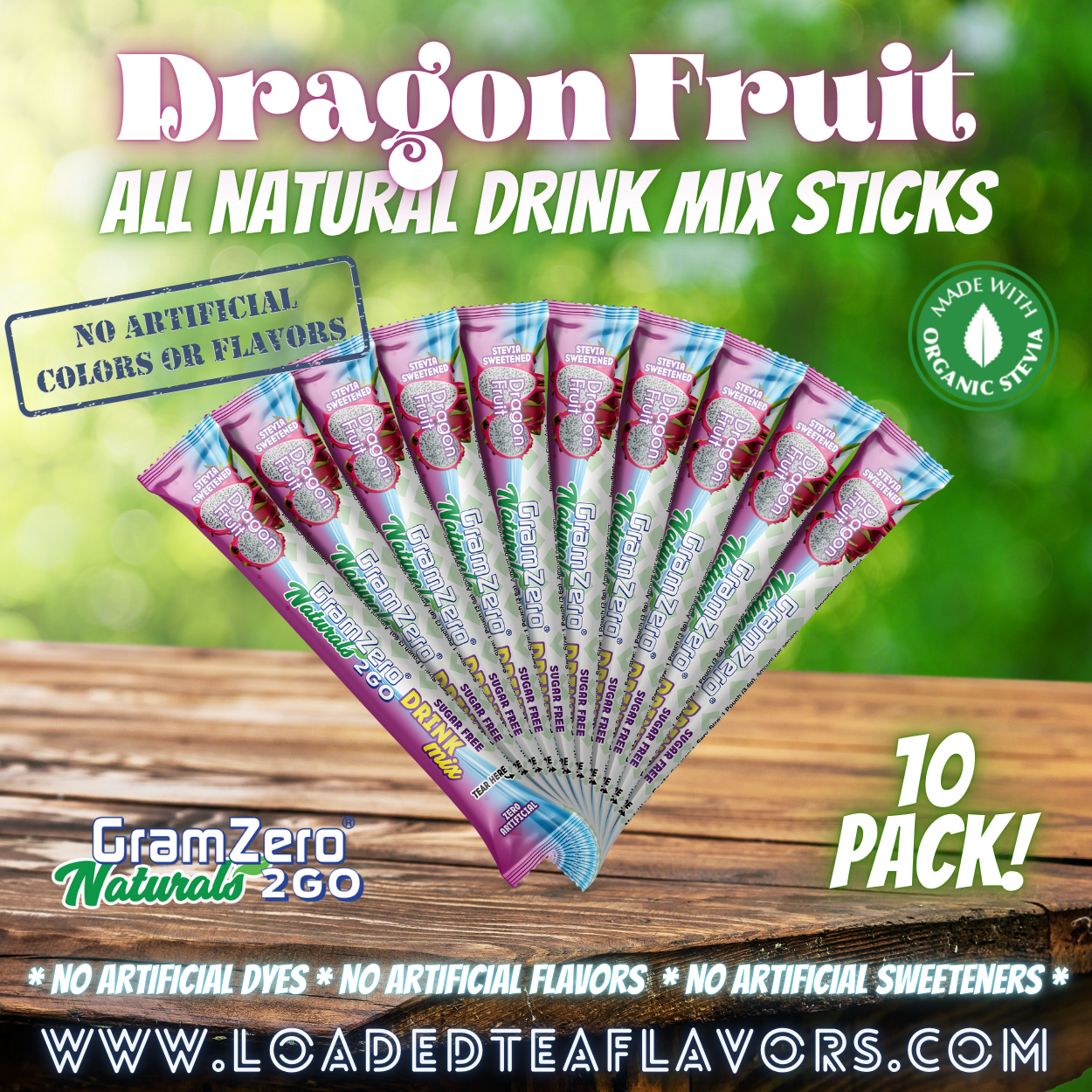 DRAGON FRUIT ALL-NATURAL Stevia Water Flavor Packets 💜 Sugar Free Flavoring Packets For Water & Loaded Tea Kits 🥤