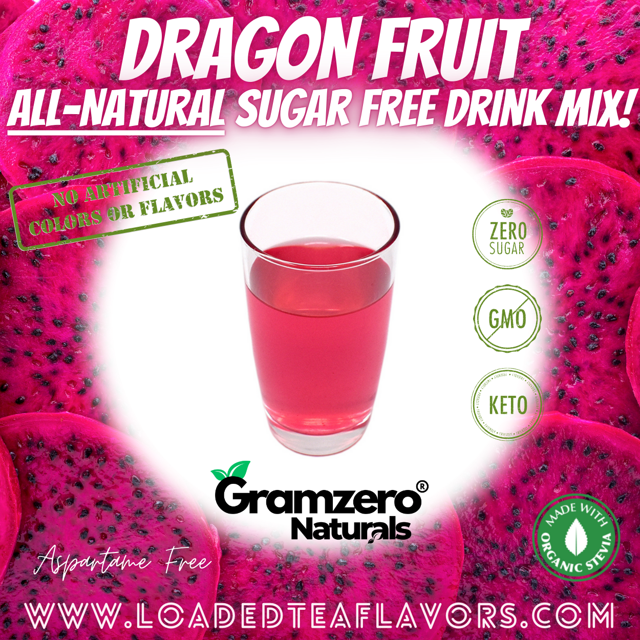 Dragon Fruit All-Natural Sugar Free Drink Mix Non-GMO Beverage Mix Loaded Tea Flavoring Aspartame Free Keto Friendly GramZero