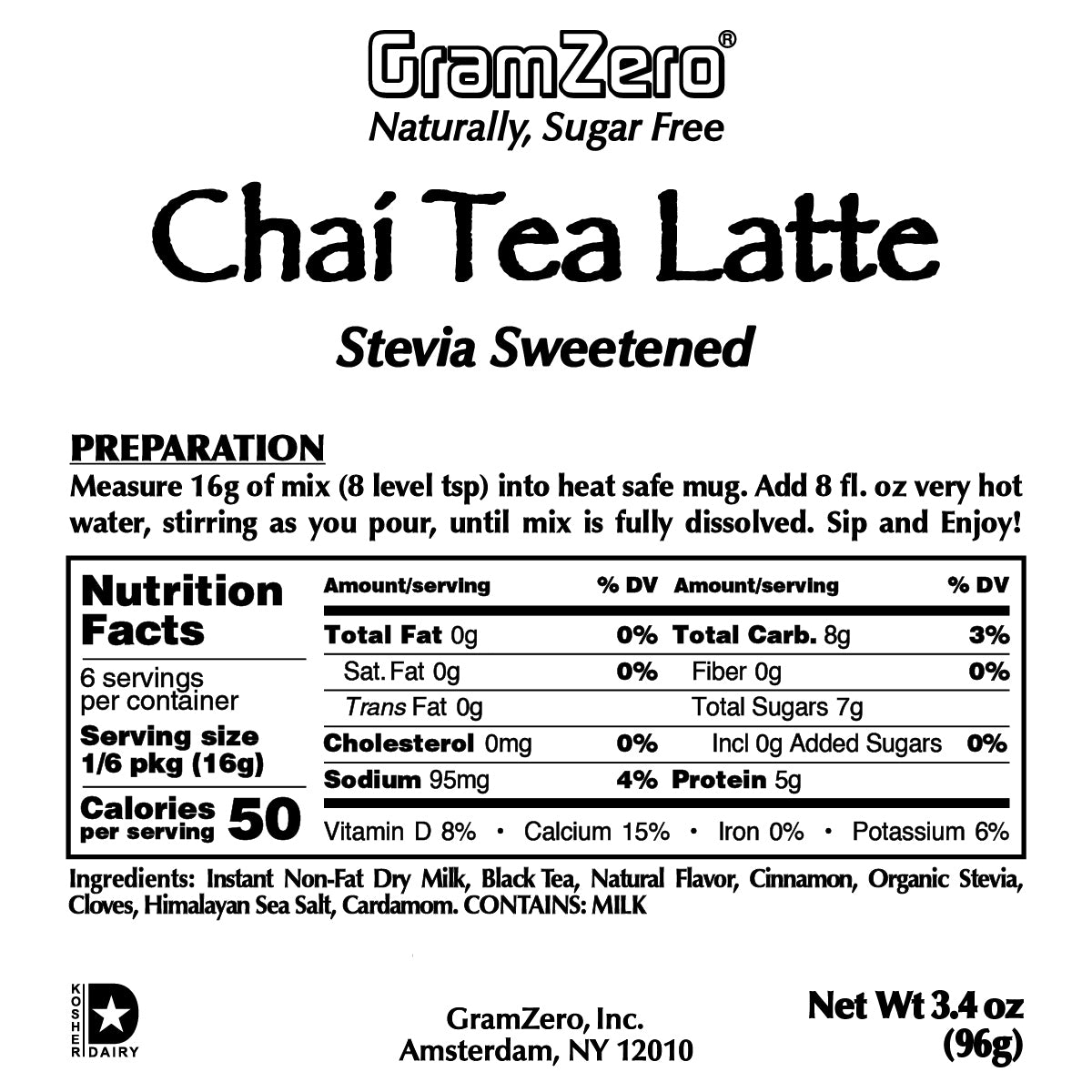 Instant Chai Tea Latte Powder Mix Gramzero Nutrition Ingredients