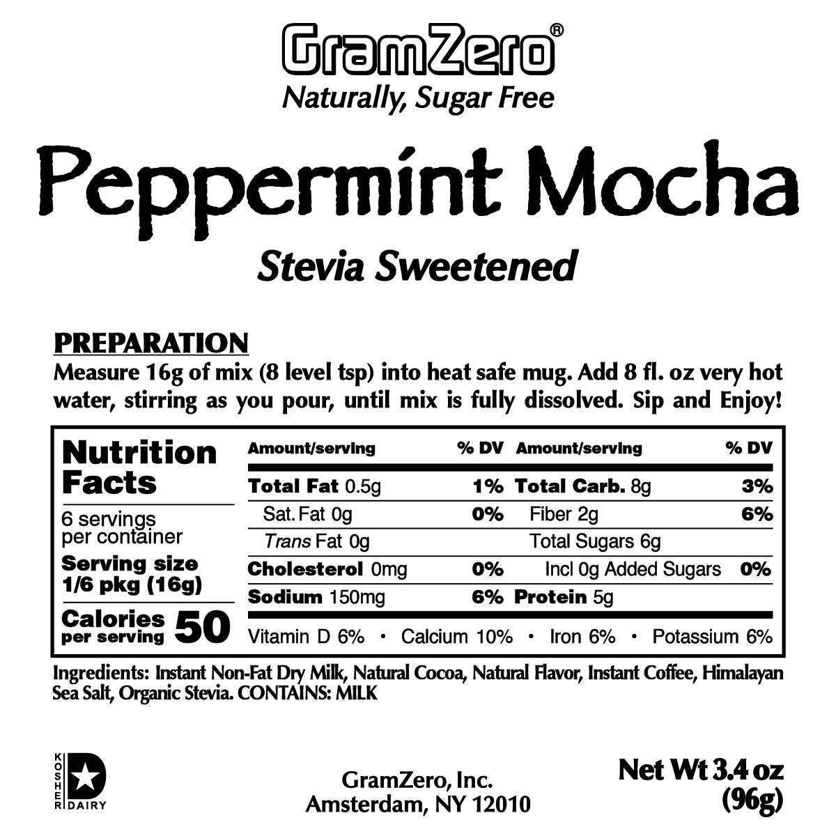 Peppermint Mocha Mix Gramzero Flavored Instant Coffee Powdered Cappuccino Mix Kosher Dairy Nutrition Ingredients