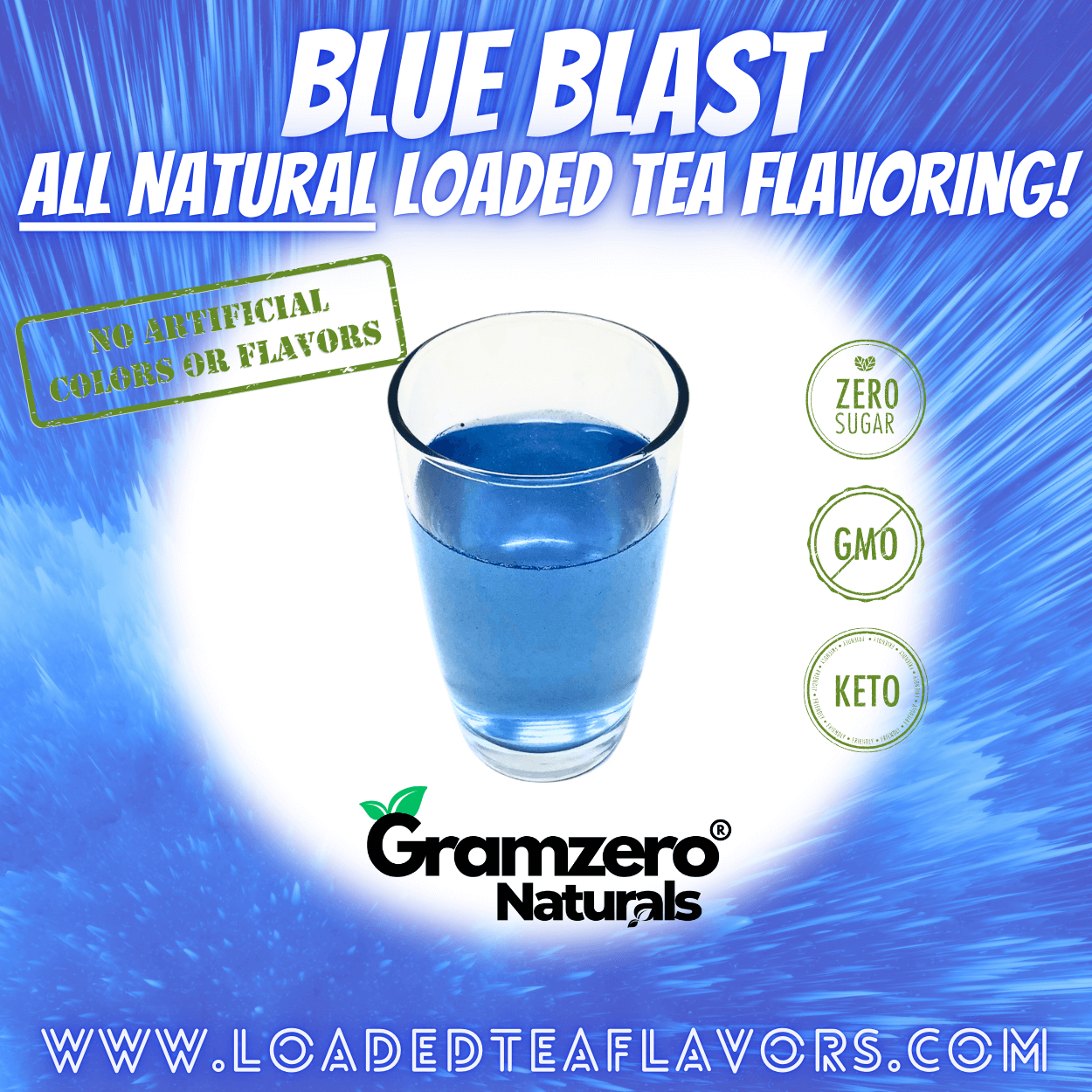 Blue Blast All Natural Loaded Tea Flavoring Powder Sugar Free Keto Friendly Beverage Mix