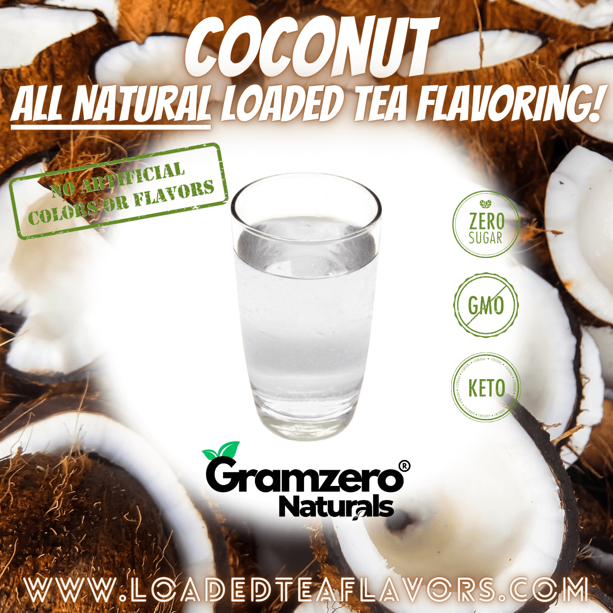 Coconut All Natural Loaded Tea Flavoring Powder Sugar Free Keto Friendly Beverage Mix