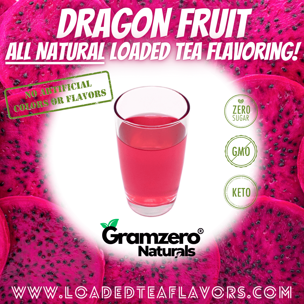 Dragon Fruit All Natural Loaded Tea Flavoring Powder Sugar Free Keto Friendly Beverage Mix
