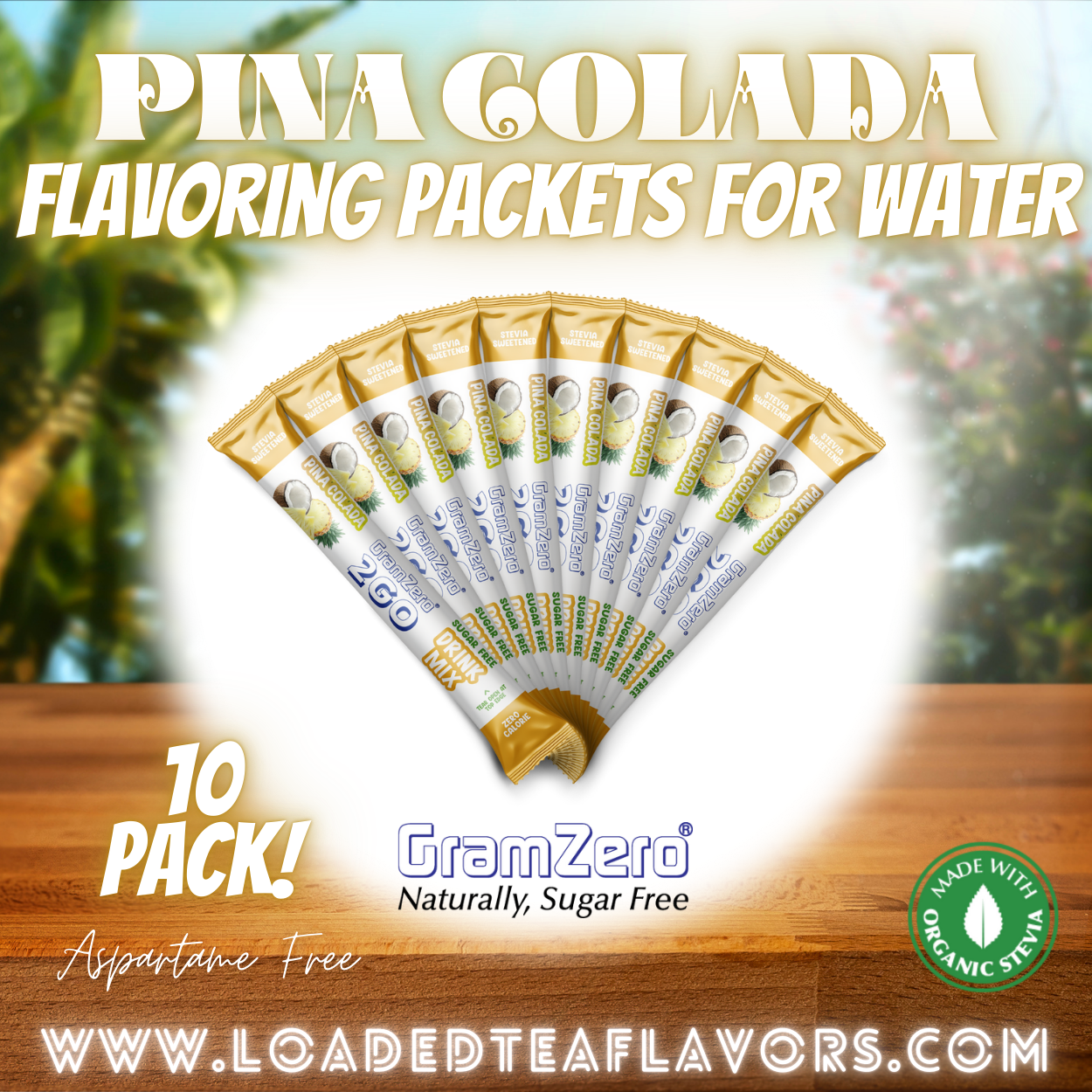 Pina Colada Flavoring Packets For Water and Loaded Tea Kits Sugar Free Drink Mix Powder
