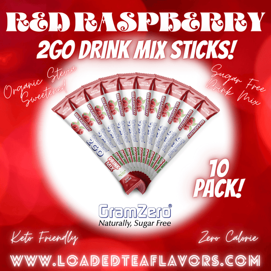 RED RASPBERRY 2GO Sugar Free Drink Mix Sticks: 10 Pack 🌴 Flavor Loaded Teas