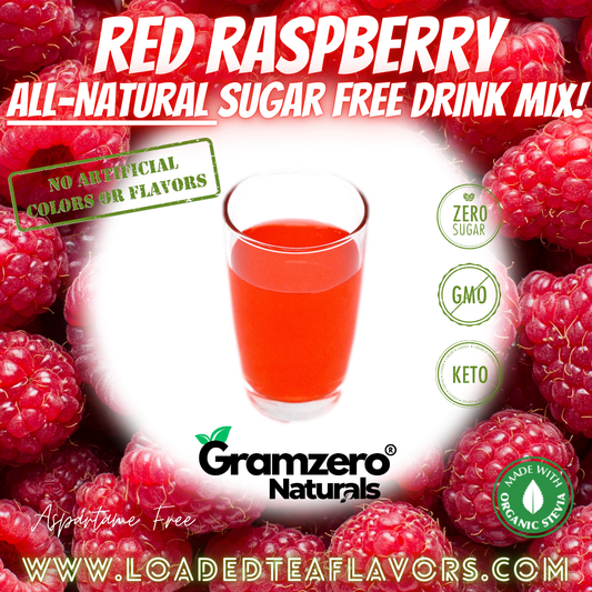Red Raspberry All-Natural Sugar Free Drink Mix Non-GMO Beverage Mix Loaded Tea Flavoring Aspartame Free Keto Friendly GramZero