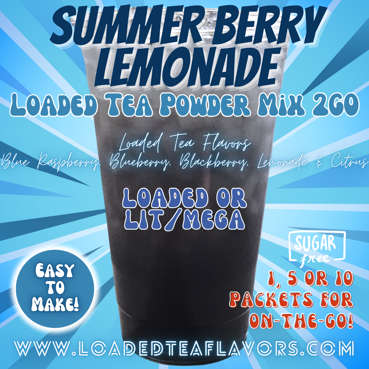 Summer Berry Lemonade Loaded Tea Powder Mix for Vitamin Tea Energy Drink Make Loaded Teas at Home Lit Mega