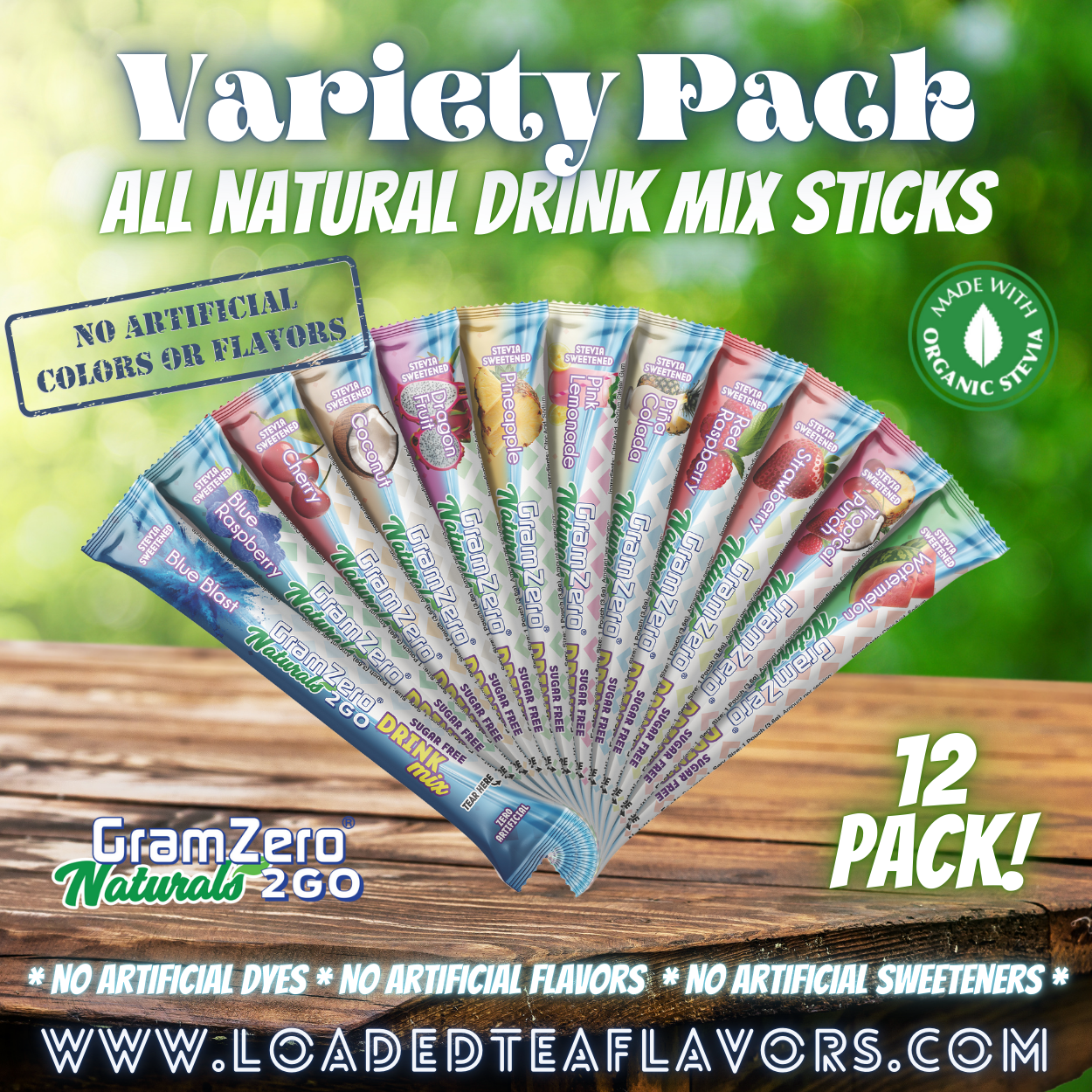 VARIETY PACK ALL-NATURAL Stevia Water Flavor Packets 🌿 Sugar Free Flavoring Packets For Water & Loaded Tea Kits 🥤