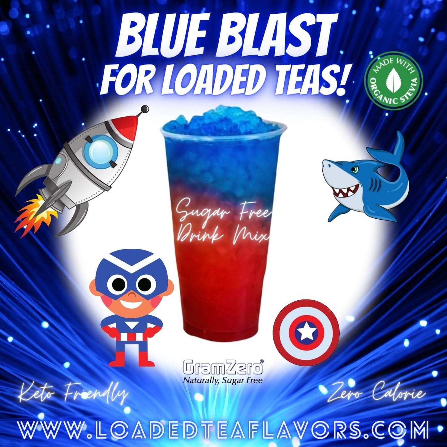 Blue Blast Loaded Tea Flavoring Sugar Free Drink Mix Without Aspartame or Artificial Sweeteners GramZero Beverage Mixes