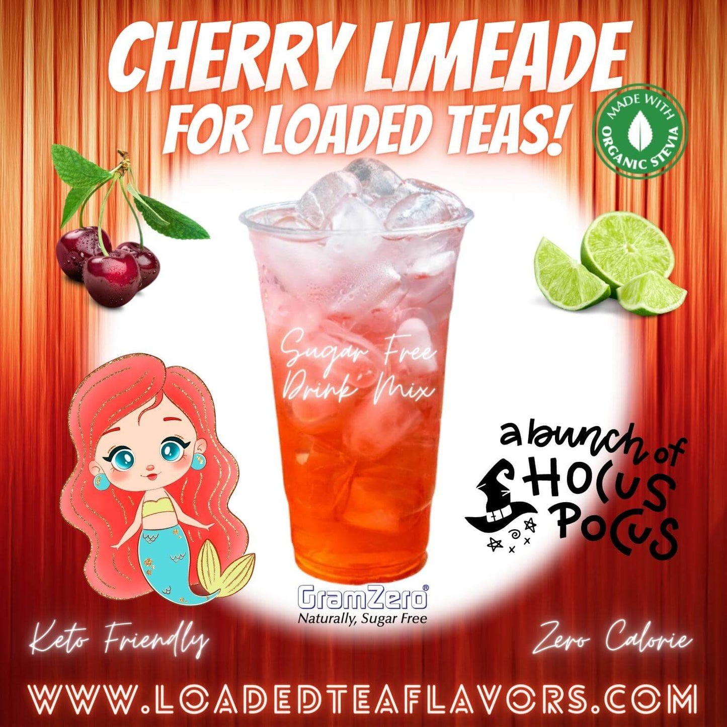 Cherry Limeade Loaded Tea Flavoring Sugar Free Drink Mix Without Aspartame or Artificial Sweeteners GramZero Beverage Mixes