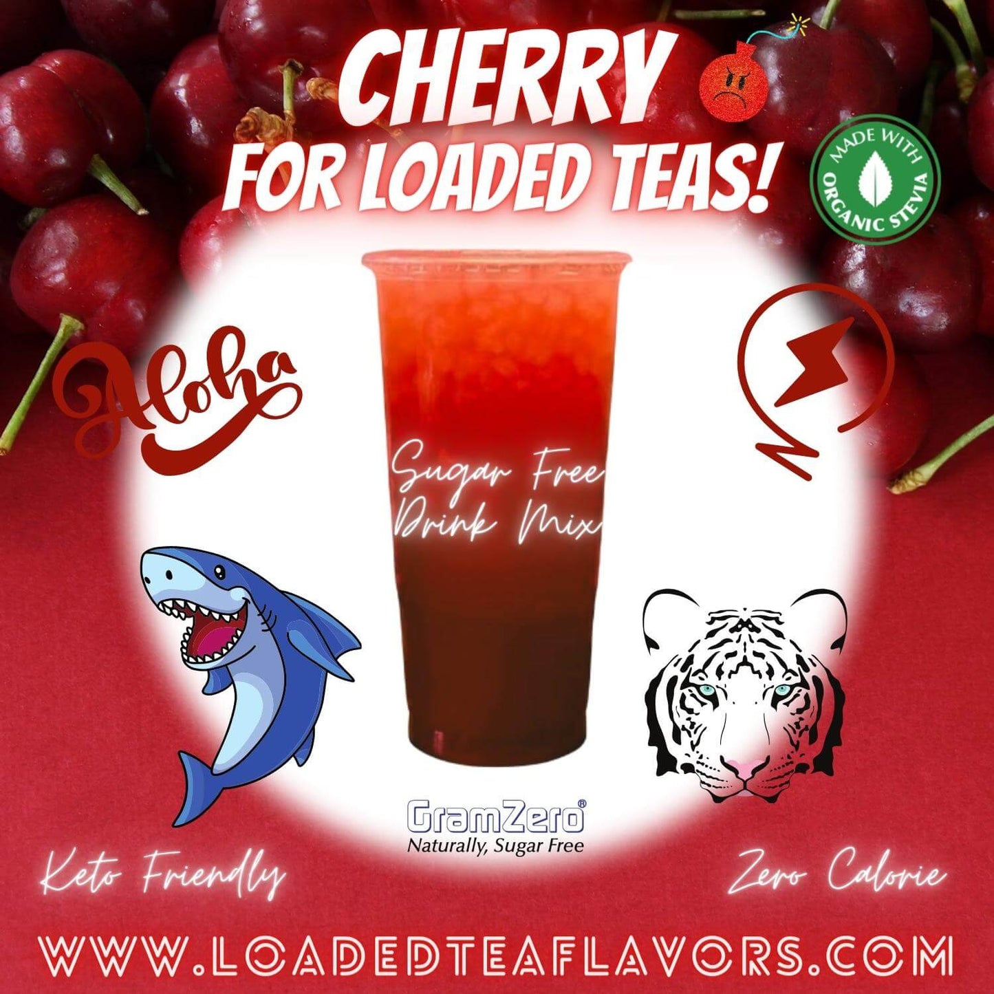 Cherry Loaded Tea Flavoring Sugar Free Drink Mix Without Aspartame or Artificial Sweeteners GramZero Beverage Mixes