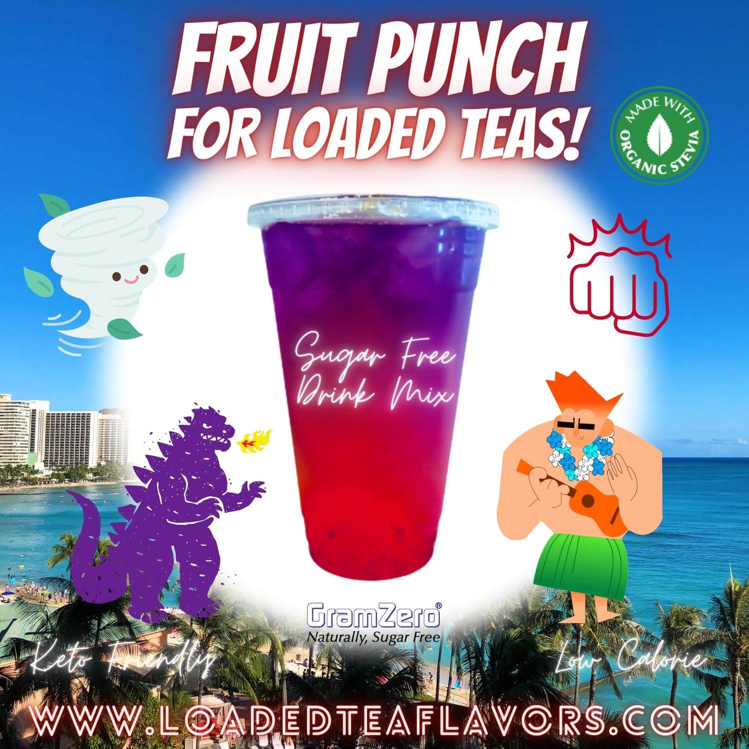 Fruit Punch Loaded Tea Flavoring Sugar Free Drink Mix Without Aspartame or Artificial Sweeteners GramZero Beverage Mixes