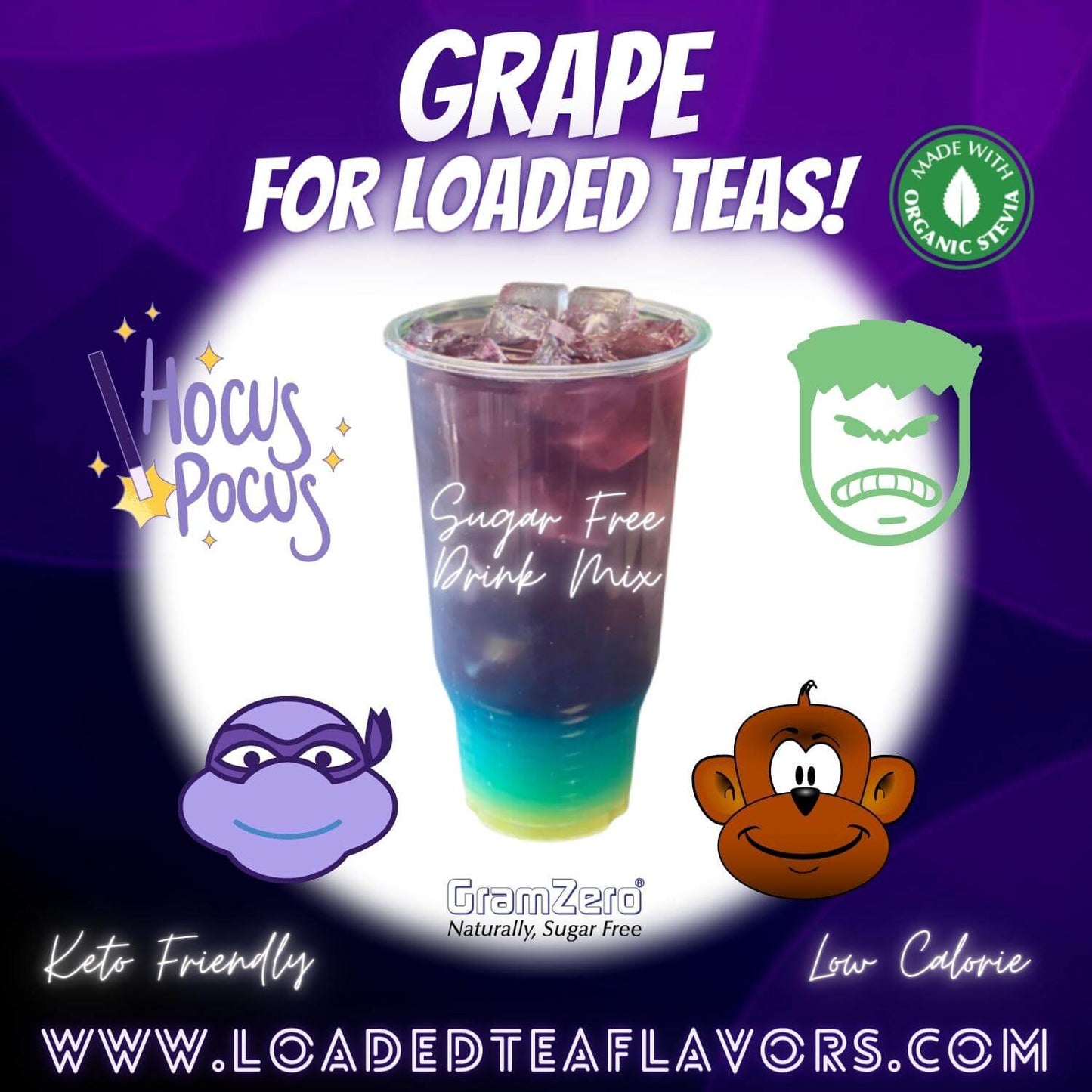 Grape Loaded Tea Flavoring Sugar Free Drink Mix Without Aspartame or Artificial Sweeteners GramZero Beverage Mixes