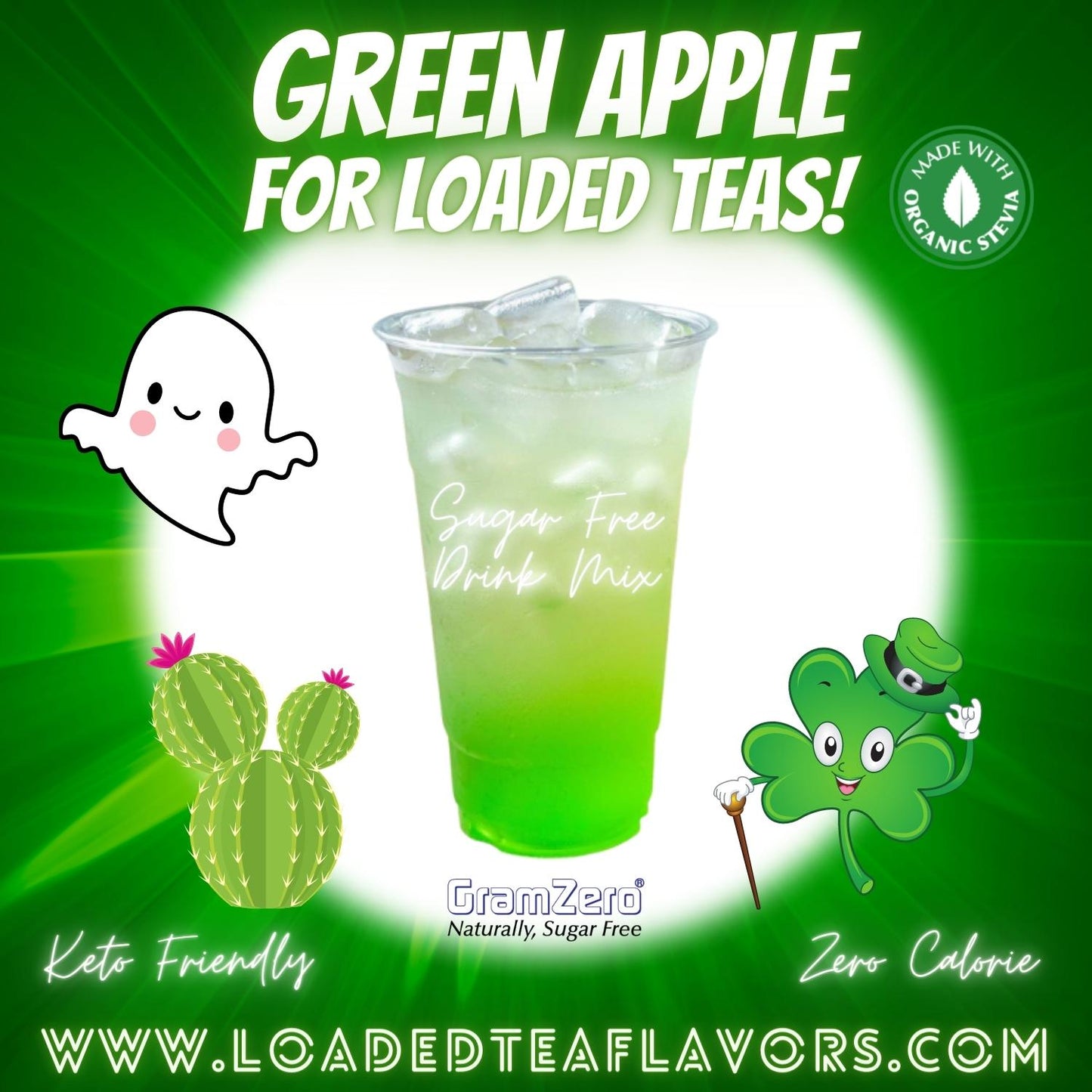 Green Apple Loaded Tea Flavoring Sugar Free Drink Mix Without Aspartame or Artificial Sweeteners GramZero Beverage Mixes