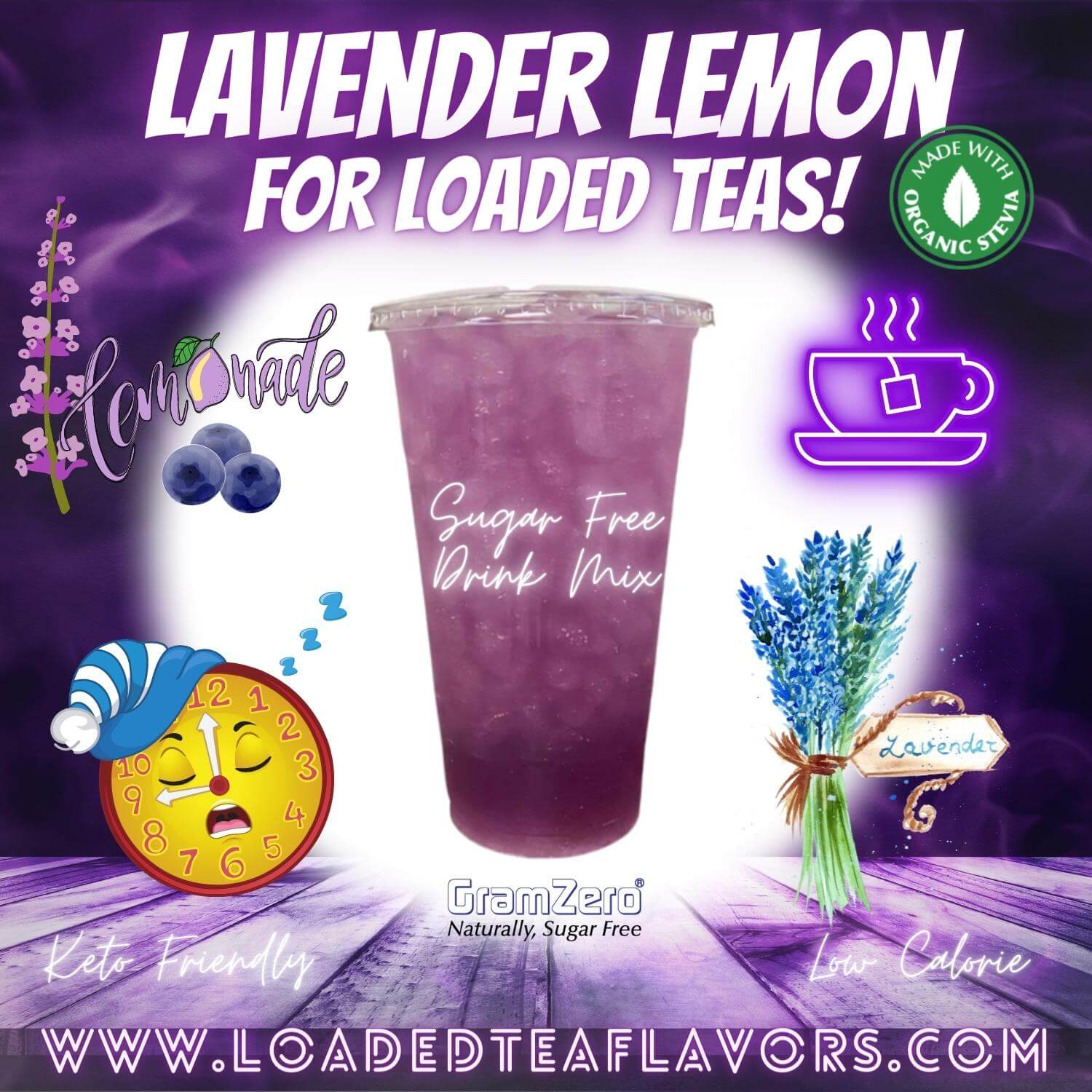 Lavender Lemon Loaded Tea Flavoring Sugar Free Drink Mix Without Aspartame or Artificial Sweeteners GramZero Beverage Mixes