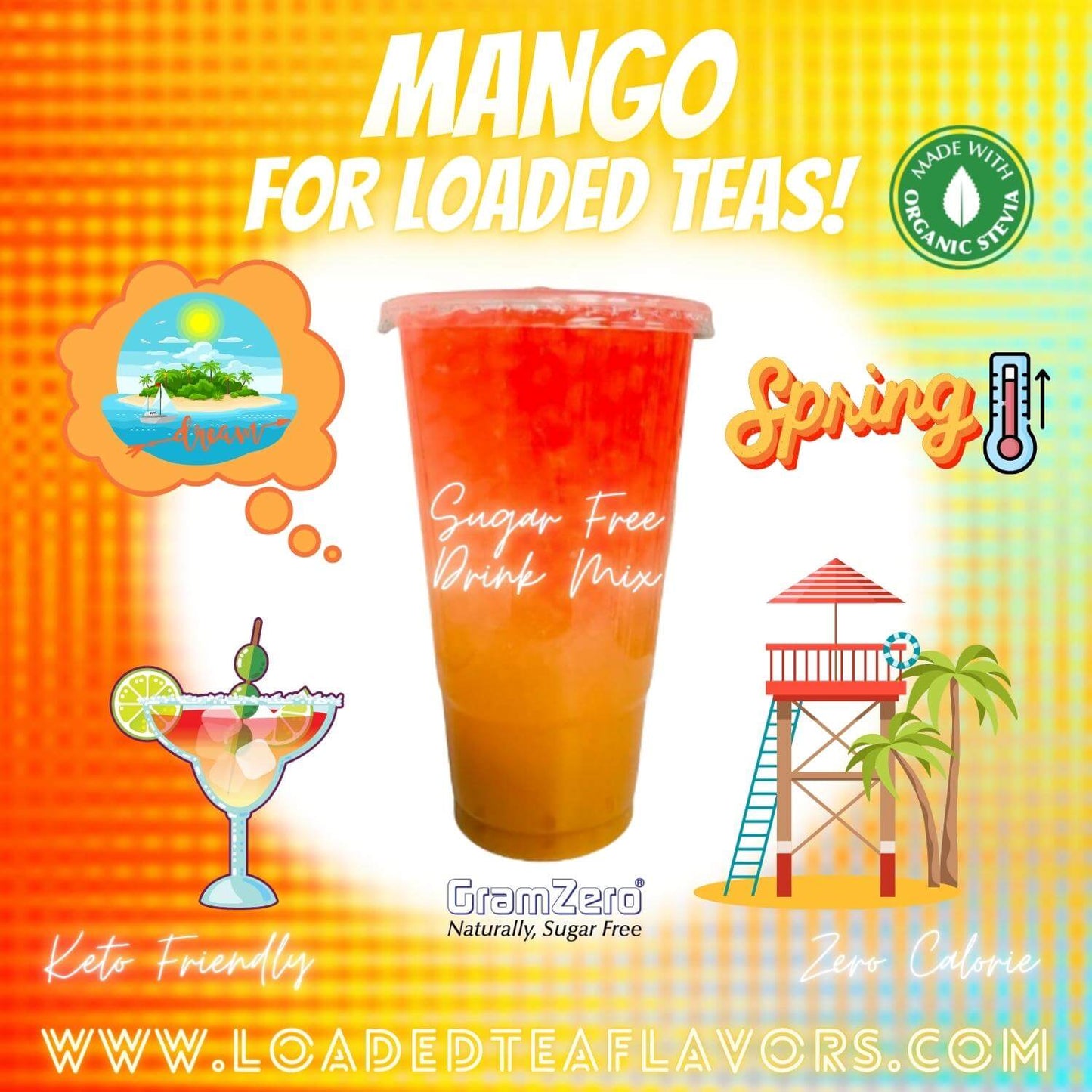 Mango Loaded Tea Flavoring Sugar Free Drink Mix Without Aspartame or Artificial Sweeteners GramZero Beverage Mixes