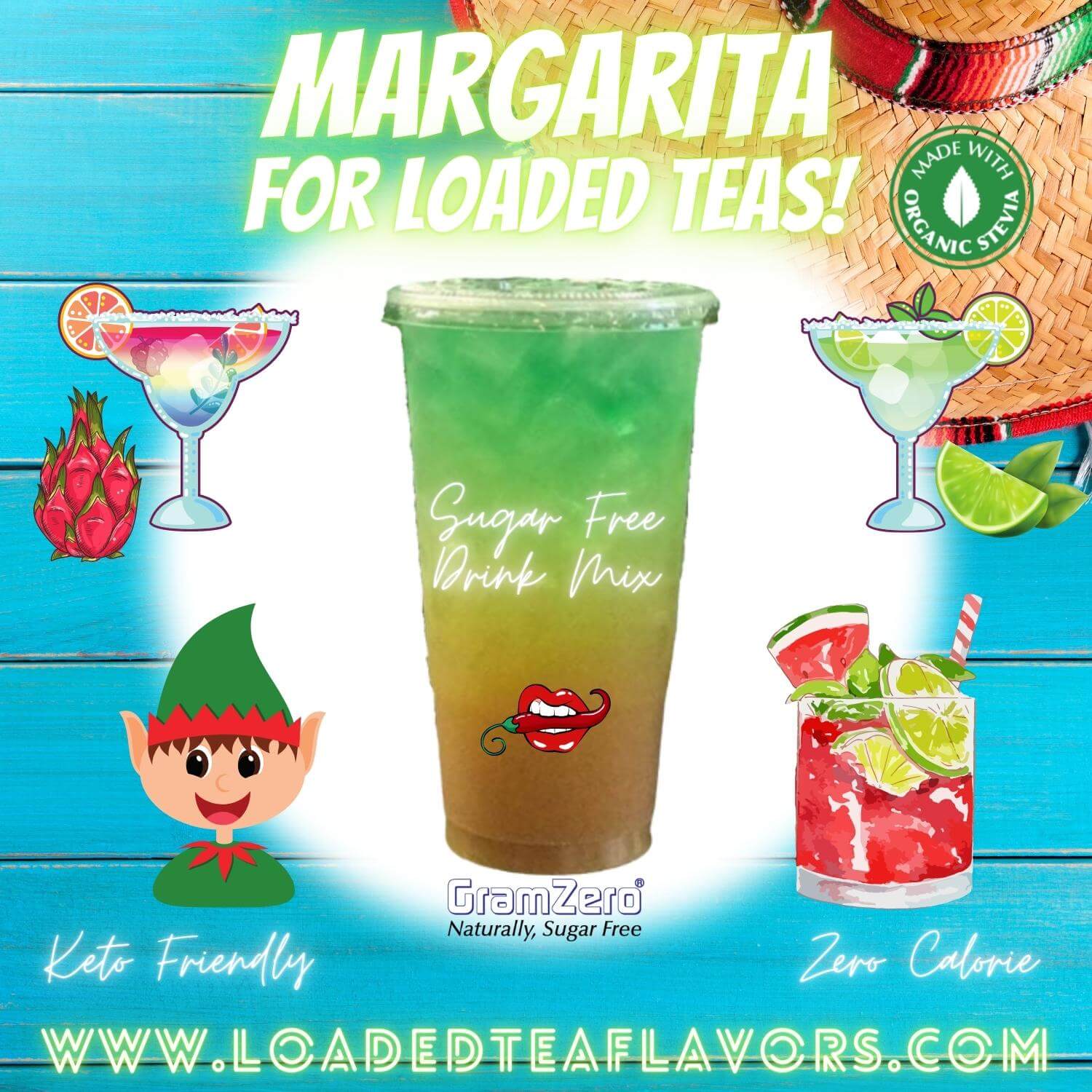 Margarita Loaded Tea Flavoring Sugar Free Drink Mix Without Aspartame or Artificial Sweeteners GramZero Beverage Mixes