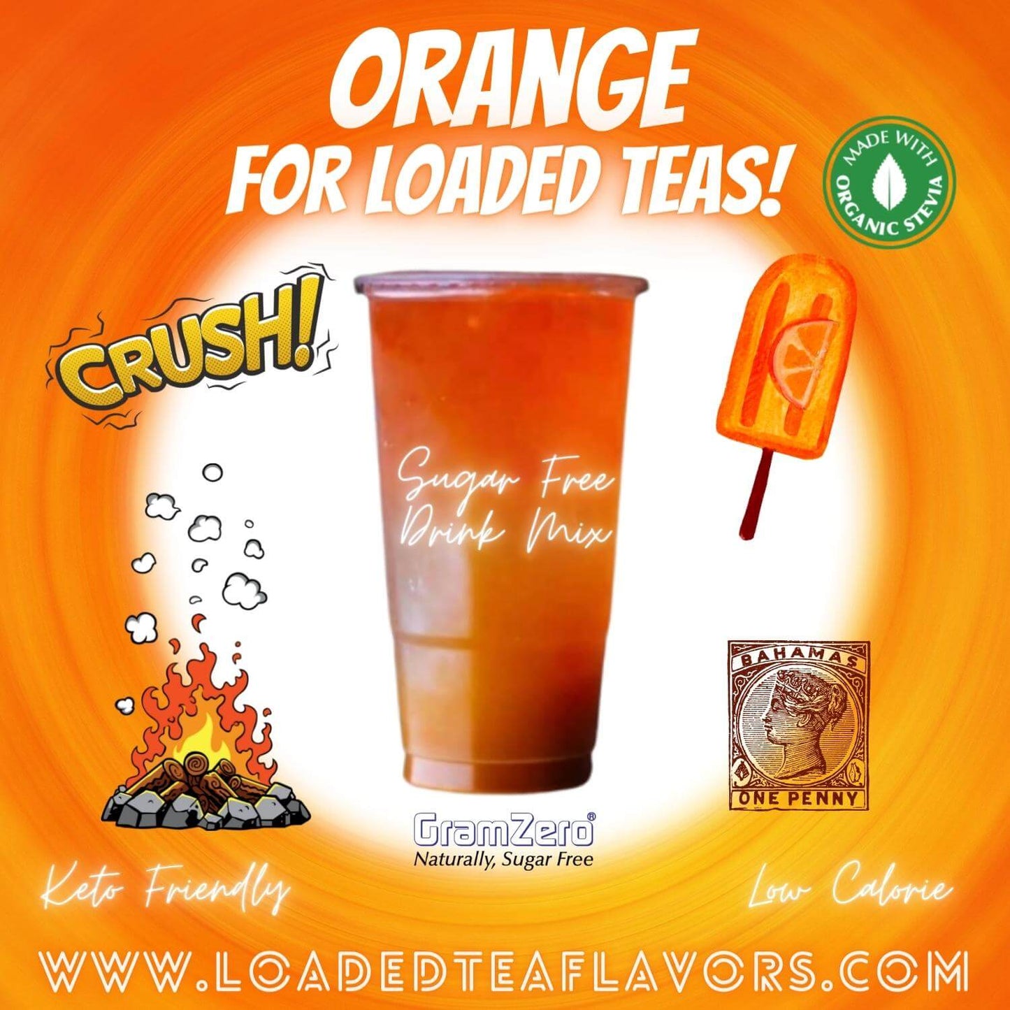 Orange Loaded Tea Flavoring Sugar Free Drink Mix Without Aspartame or Artificial Sweeteners GramZero Beverage Mixes