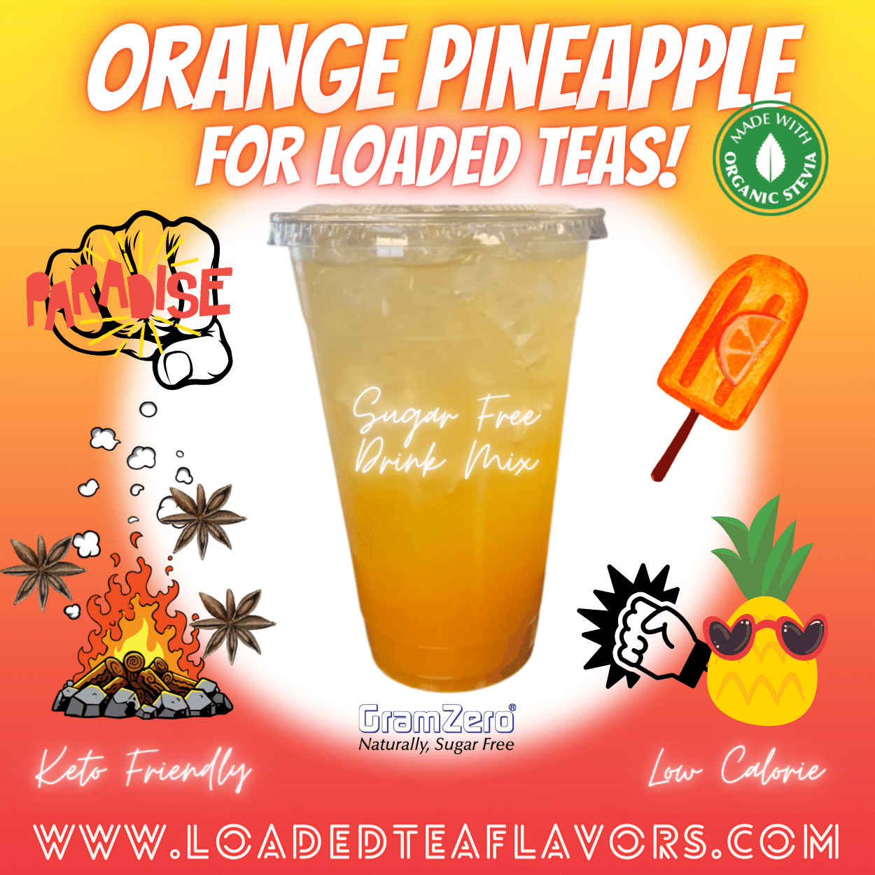 Orange Pineapple Loaded Tea Flavoring Sugar Free Drink Mix Without Aspartame or Artificial Sweeteners GramZero Beverage Mixes