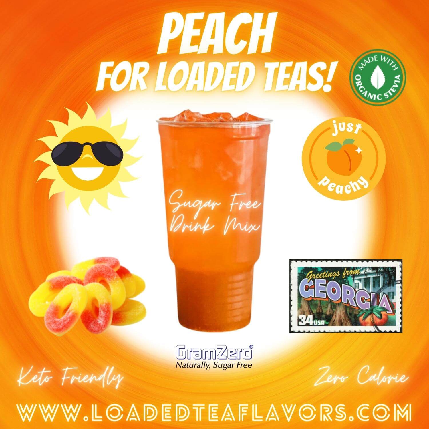 Peach Loaded Tea Flavoring Sugar Free Drink Mix Without Aspartame or Artificial Sweeteners GramZero Beverage Mixes