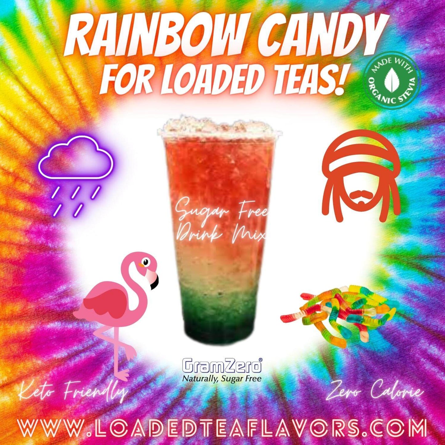 Rainbow Candy Loaded Tea Flavoring Sugar Free Drink Mix Without Aspartame or Artificial Sweeteners GramZero Beverage Mixes