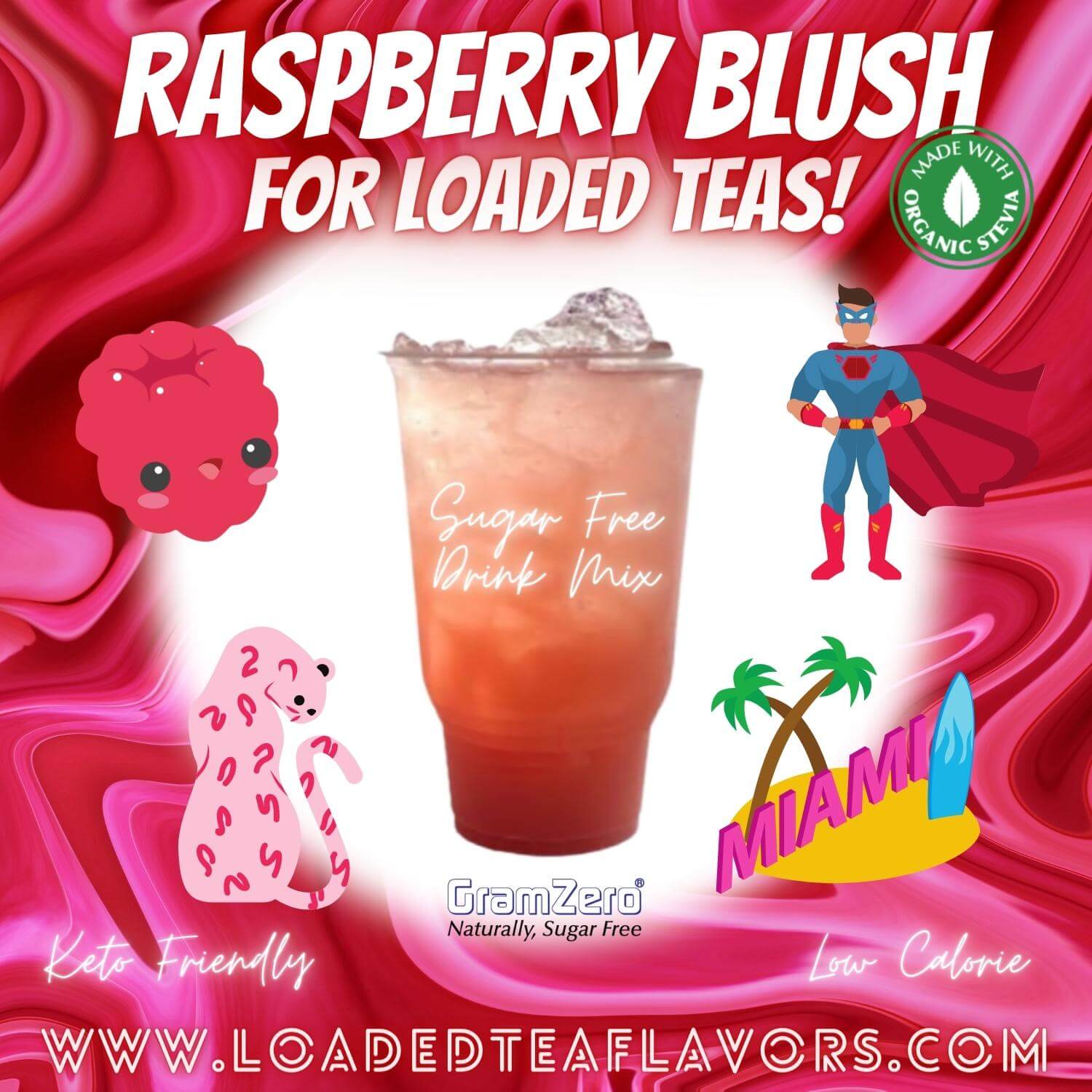 Raspberry Blush Loaded Tea Flavoring Sugar Free Drink Mix Without Aspartame or Artificial Sweeteners GramZero Beverage Mixes
