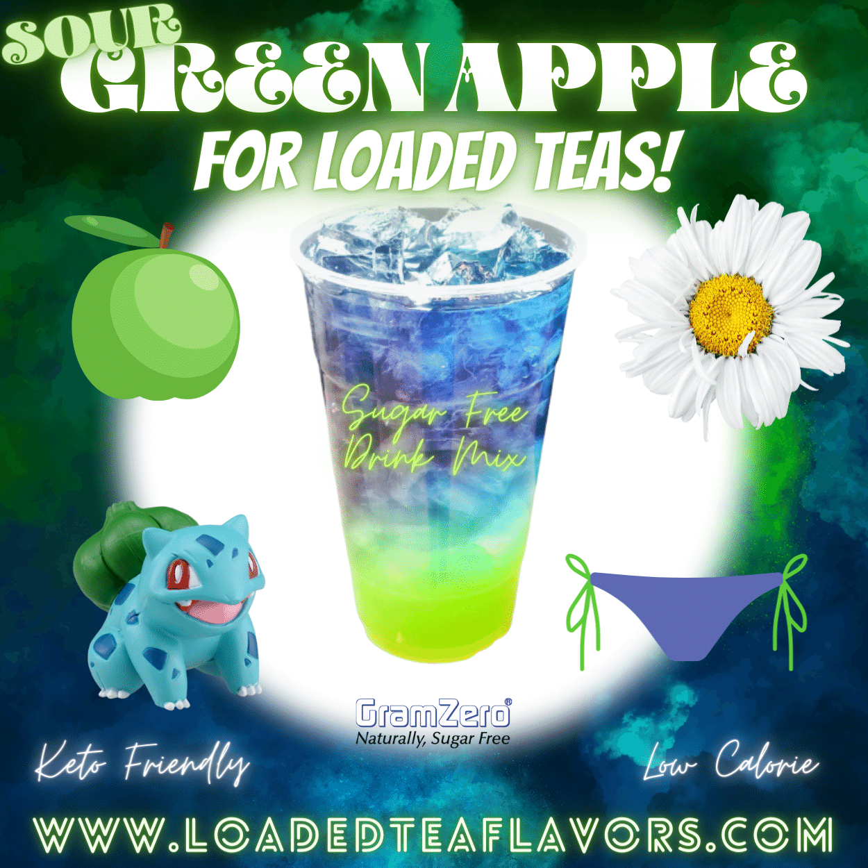 Sour Green Apple Loaded Tea Flavoring Sugar Free Drink Mix Without Aspartame or Artificial Sweeteners GramZero Beverage Mixes