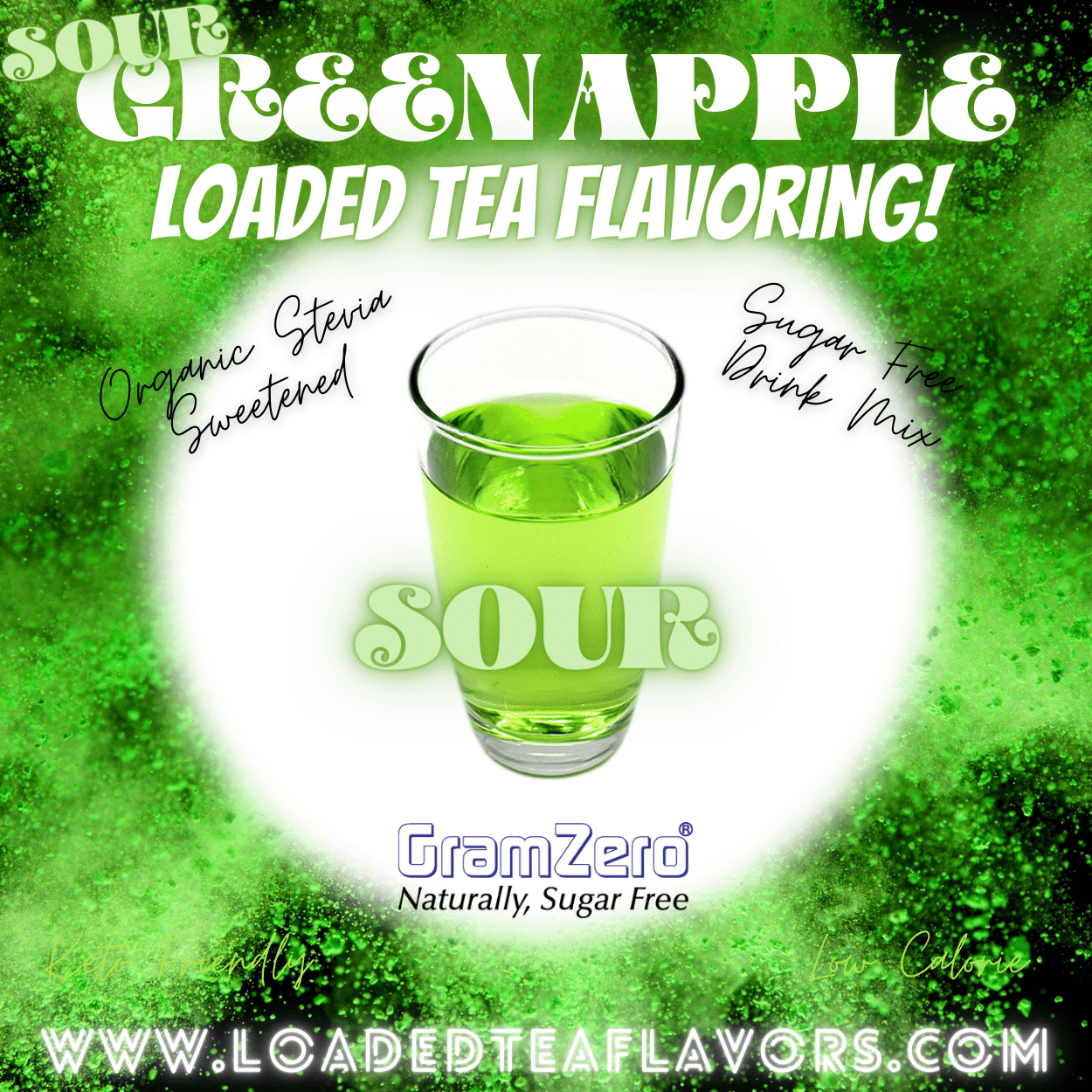 Sour Green Apple Loaded Tea Flavoring Sugar Free Drink Mix Without Aspartame or Artificial Sweeteners GramZero Beverage Mixes