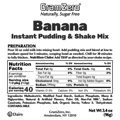 Banana Gramzero Sugar Free Pudding Mix Without Aspartame Ingredients and Nutrition