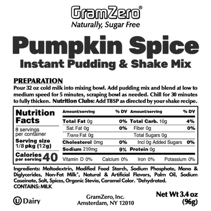 Pumpkin Spice Gramzero Sugar Free Pudding Mix Without Aspartame Ingredients and Nutrition