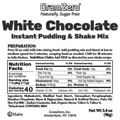 White Chocolate Gramzero Sugar Free Pudding Mix Without Aspartame Ingredients and Nutrition