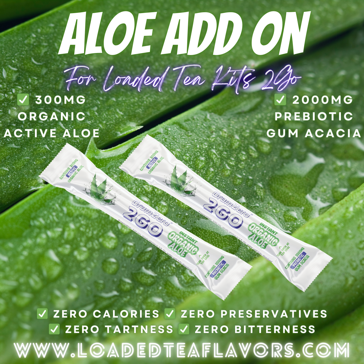 Add On: Organic Instant Aloe Vera Powder Add On for Loaded Tea Kits 2GO ~ Add-On For 2-32oz Teas