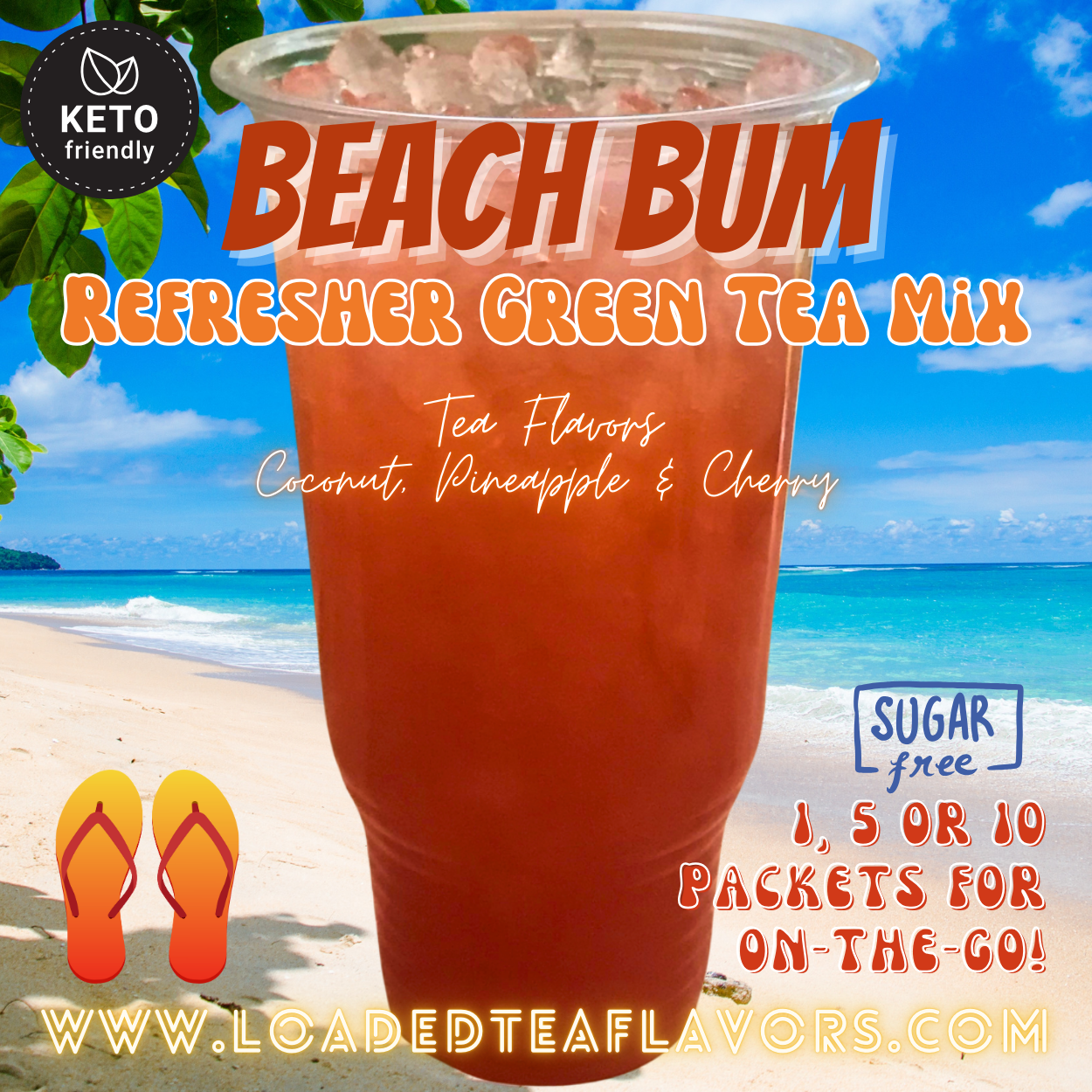 Beach Bum Refresher Green Tea Keto Friendly Beverage Powder Packets Zero Carb Drink Mix 0 Calories Sugar Free