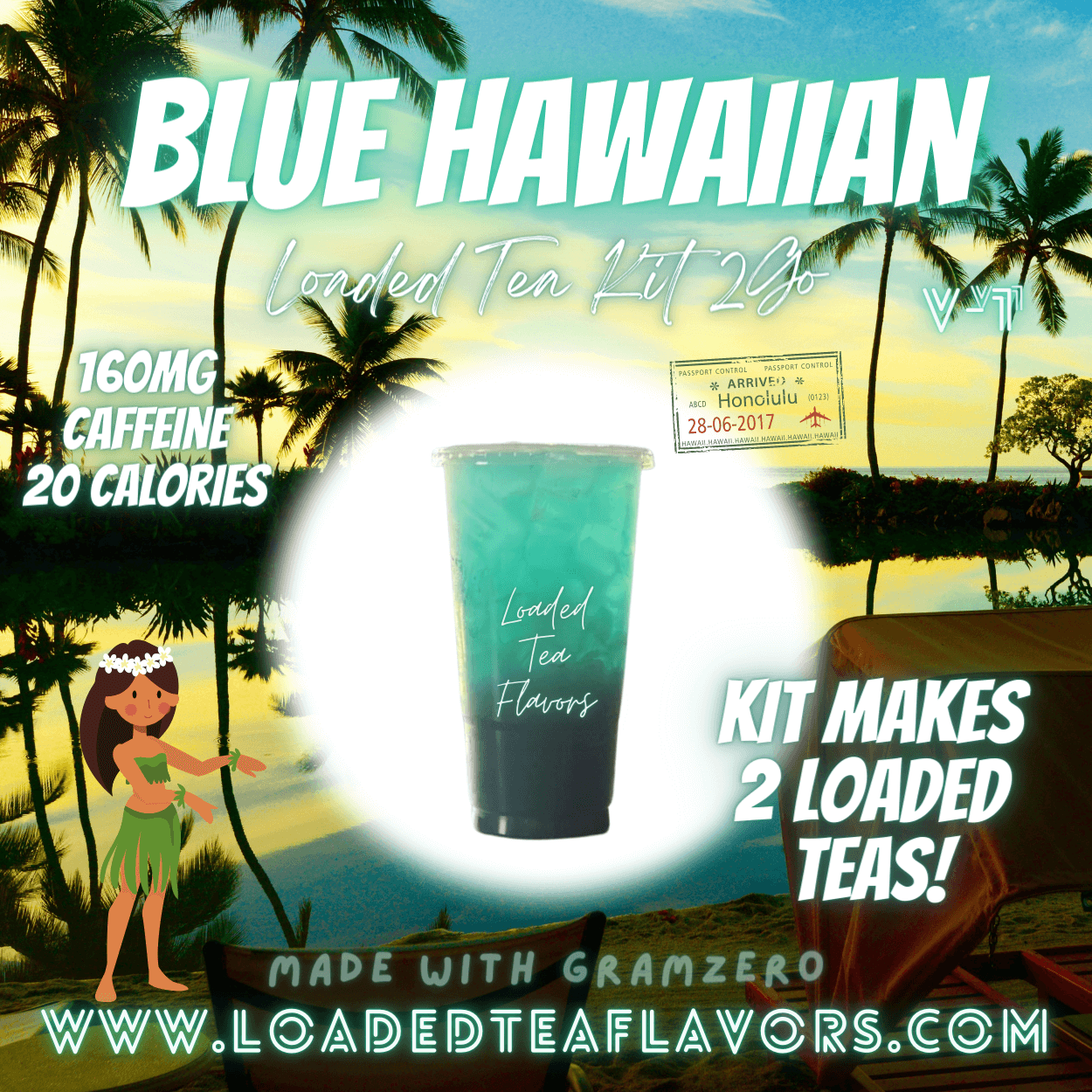Blue Hawaiian Flavored 💠 Loaded Tea Kit 2GO ~ Makes 2-32oz Teas