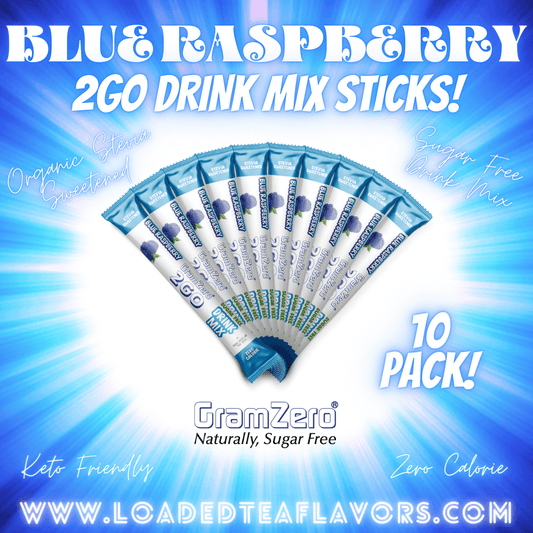 BLUE RASPBERRY 2GO Sugar Free Drink Mix Sticks: 10 Pack 💙 Flavor Loaded Teas