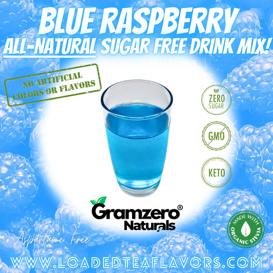 Blue Raspberry All-Natural Sugar Free Drink Mix Non-GMO Beverage Mix Loaded Tea Flavoring Aspartame Free Keto Friendly GramZero