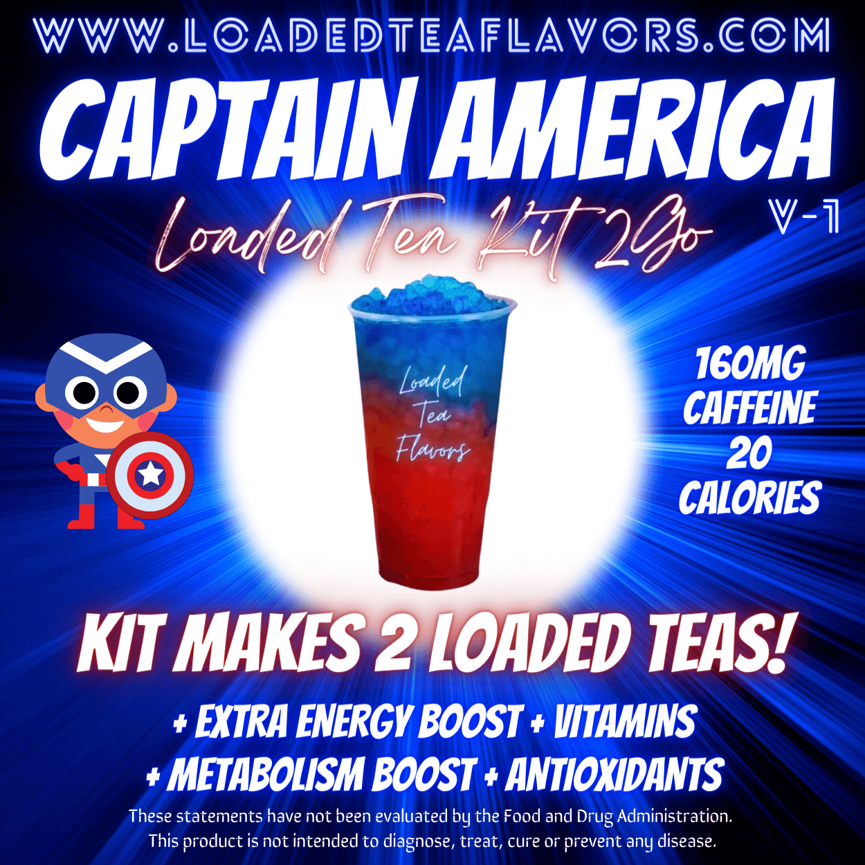 Captain America® Flavored 🚀 Loaded Tea Kit 2GO ~ Makes 2-32oz Teas