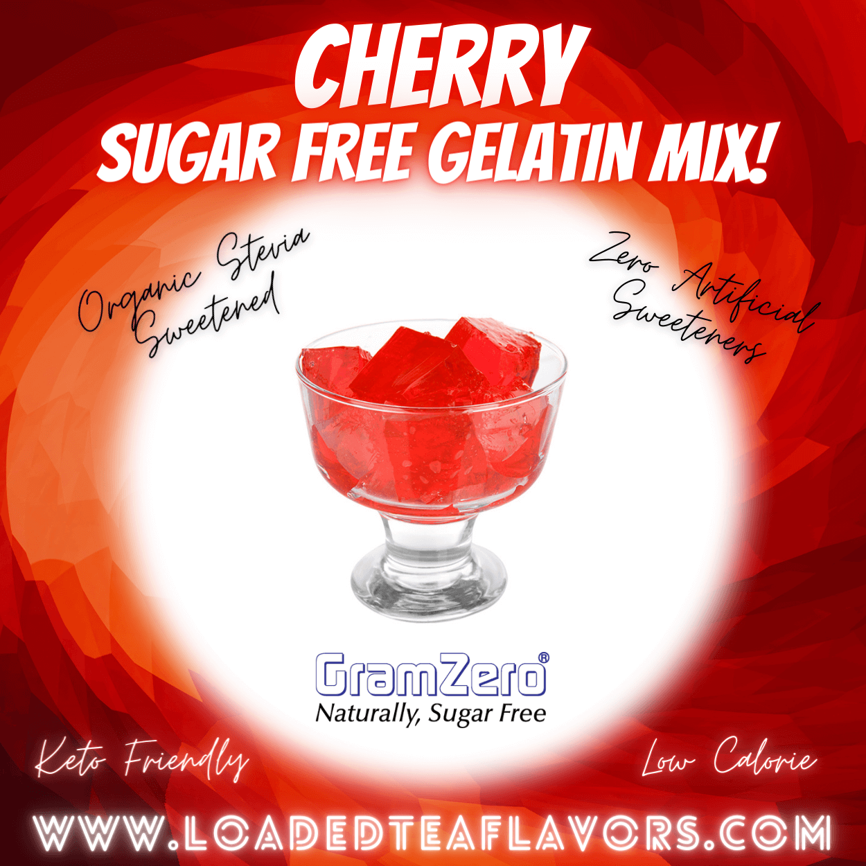 Gramzero Cherry Sugar Free Gelatin Mix Stevia Sweetened Low Calorie Keto Friendly
